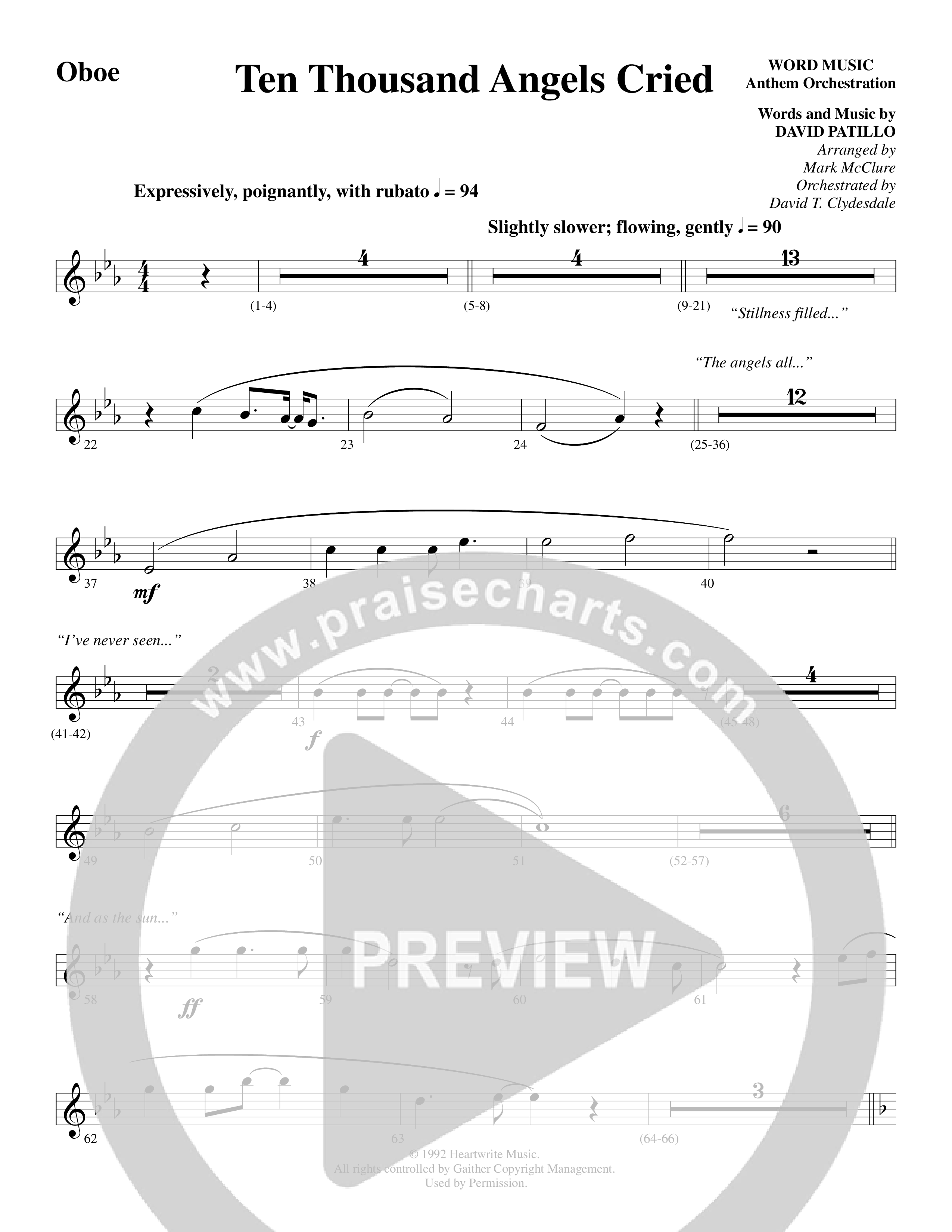 Ten Thousand Angels Cried (Choral Anthem SATB) Oboe (Word Music Choral / David Patillo)
