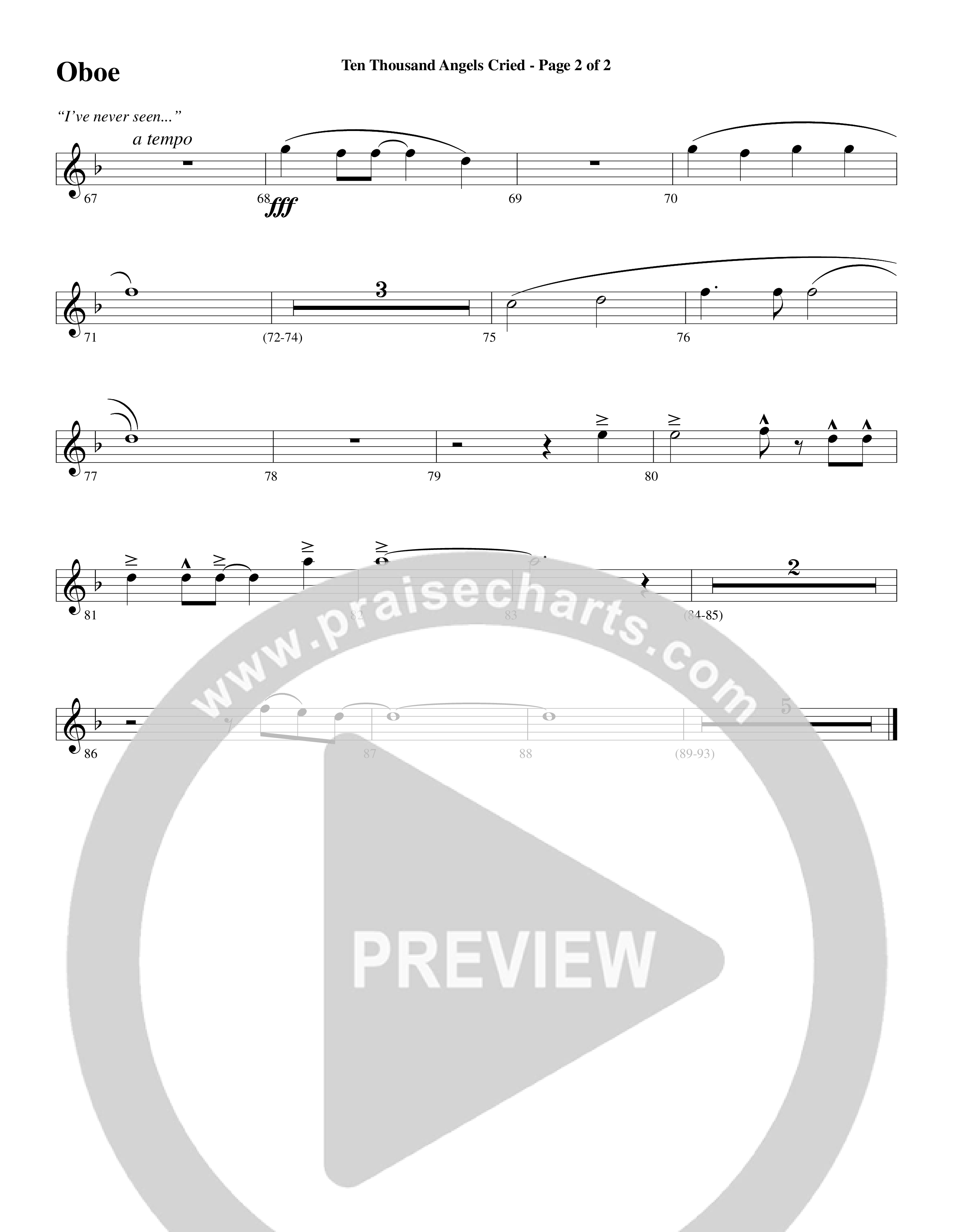 Ten Thousand Angels Cried (Choral Anthem SATB) Oboe (Word Music Choral / David Patillo)