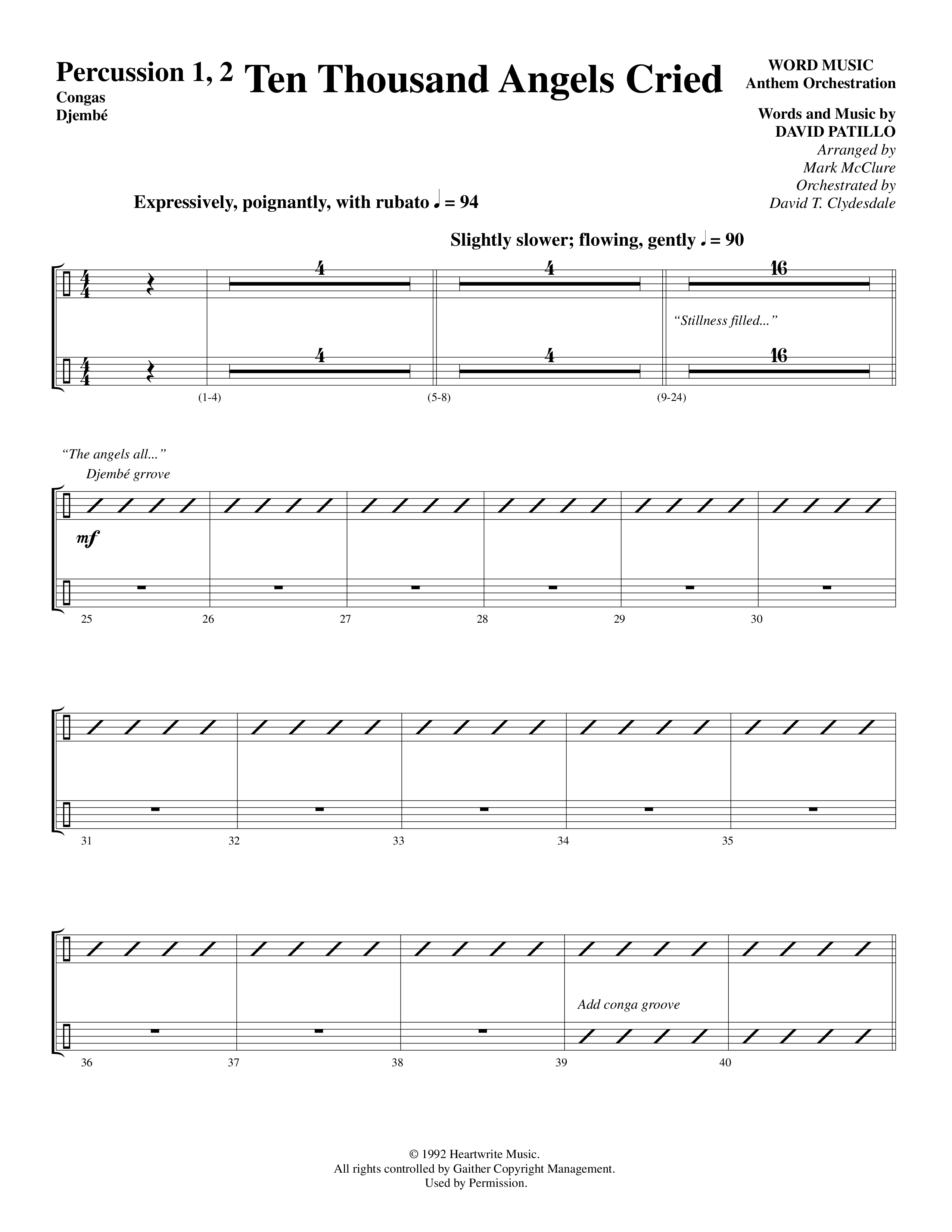 Ten Thousand Angels Cried (Choral Anthem SATB) Percussion (Word Music Choral / David Patillo)