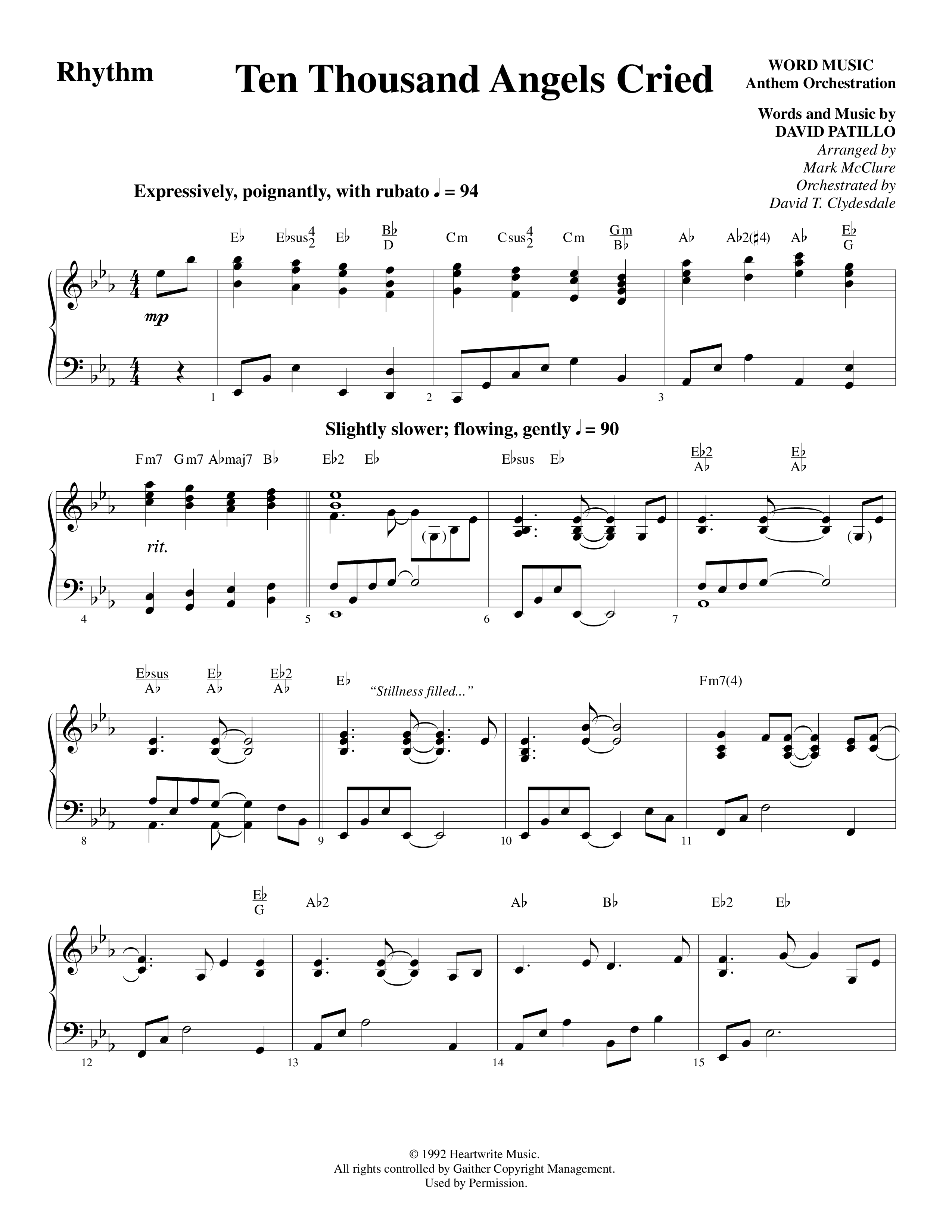 Ten Thousand Angels Cried (Choral Anthem SATB) Rhythm Chart (Word Music Choral / David Patillo)