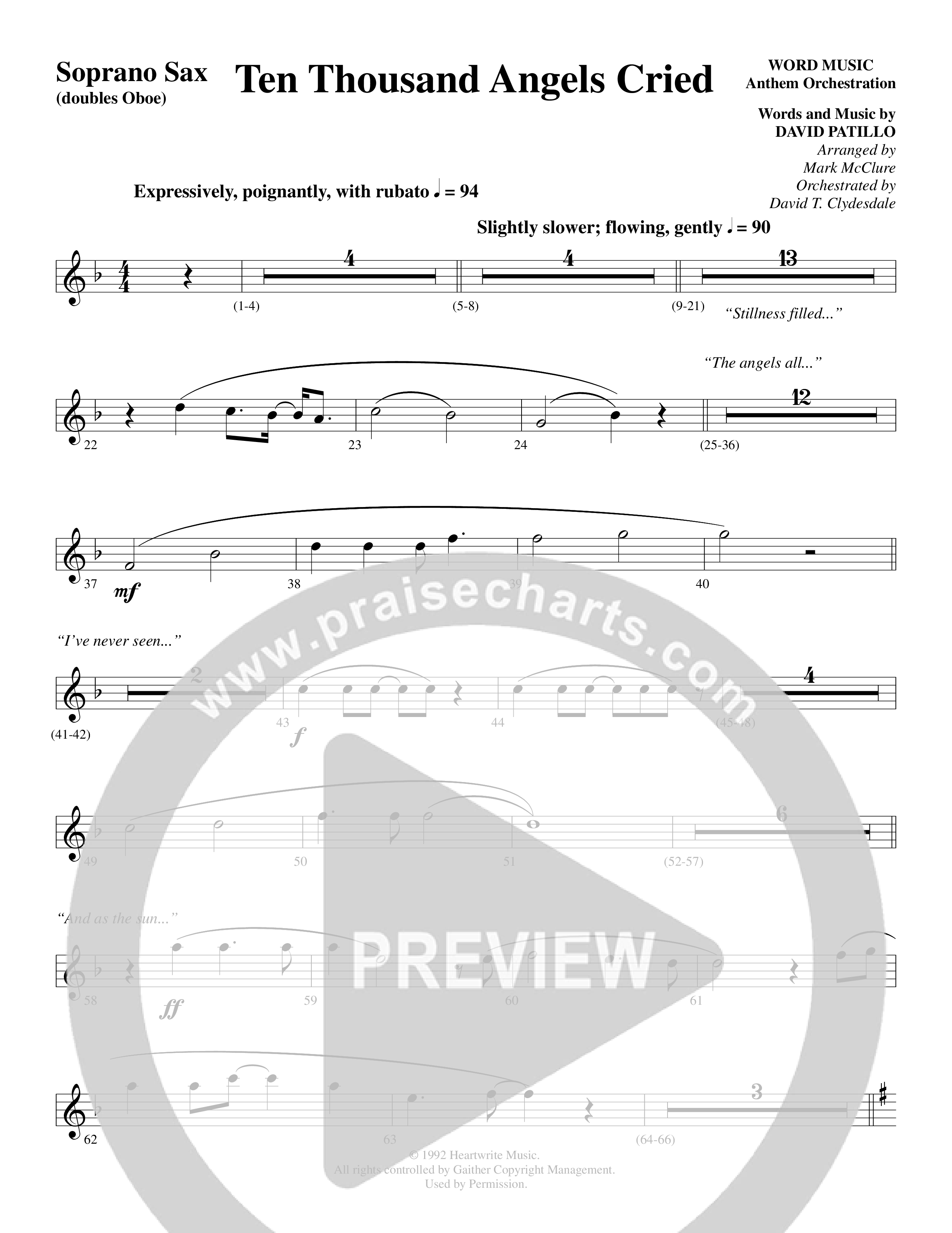 Ten Thousand Angels Cried (Choral Anthem SATB) Soprano Sax (Word Music Choral / David Patillo)