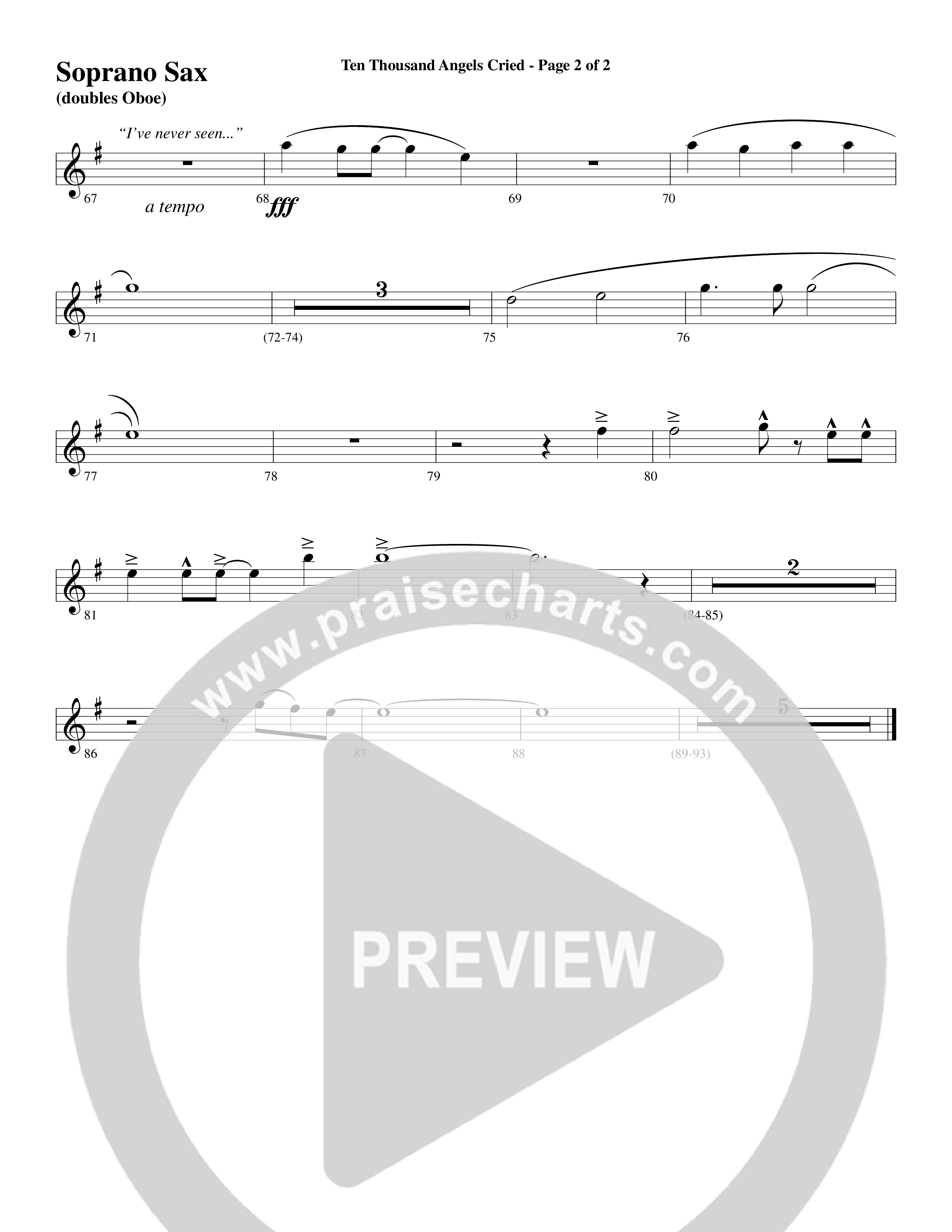 Ten Thousand Angels Cried (Choral Anthem SATB) Soprano Sax (Word Music Choral / David Patillo)