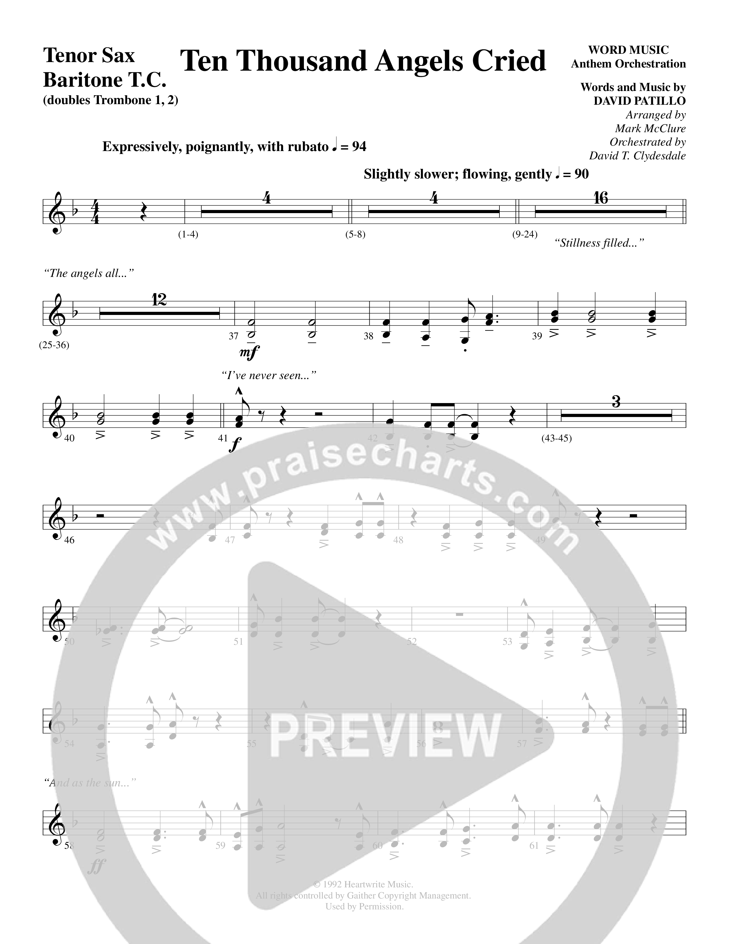 Ten Thousand Angels Cried (Choral Anthem SATB) Tenor Sax/Baritone T.C. (Word Music Choral / David Patillo)
