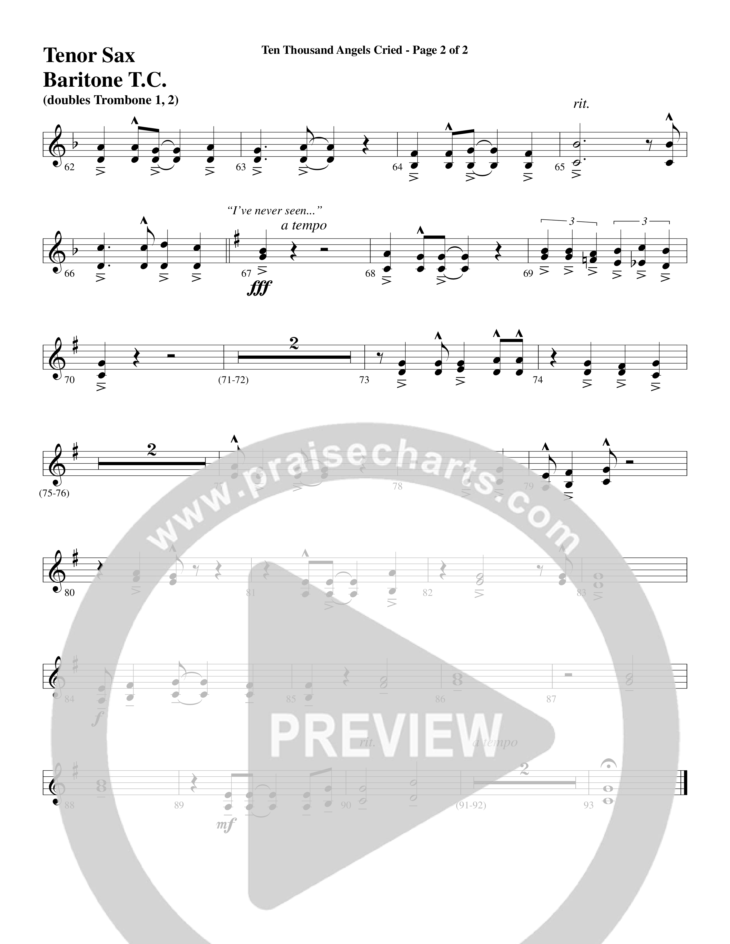 Ten Thousand Angels Cried (Choral Anthem SATB) Tenor Sax/Baritone T.C. (Word Music Choral / David Patillo)