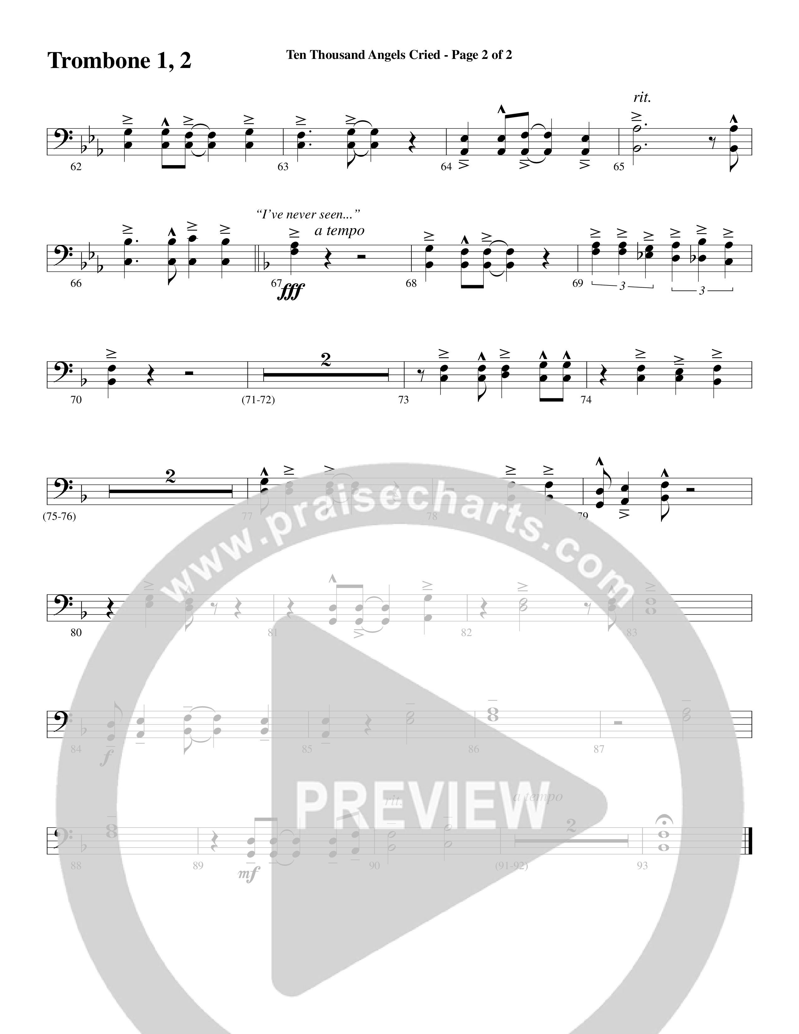 Ten Thousand Angels Cried (Choral Anthem SATB) Trombone 1/2 (Word Music Choral / David Patillo)