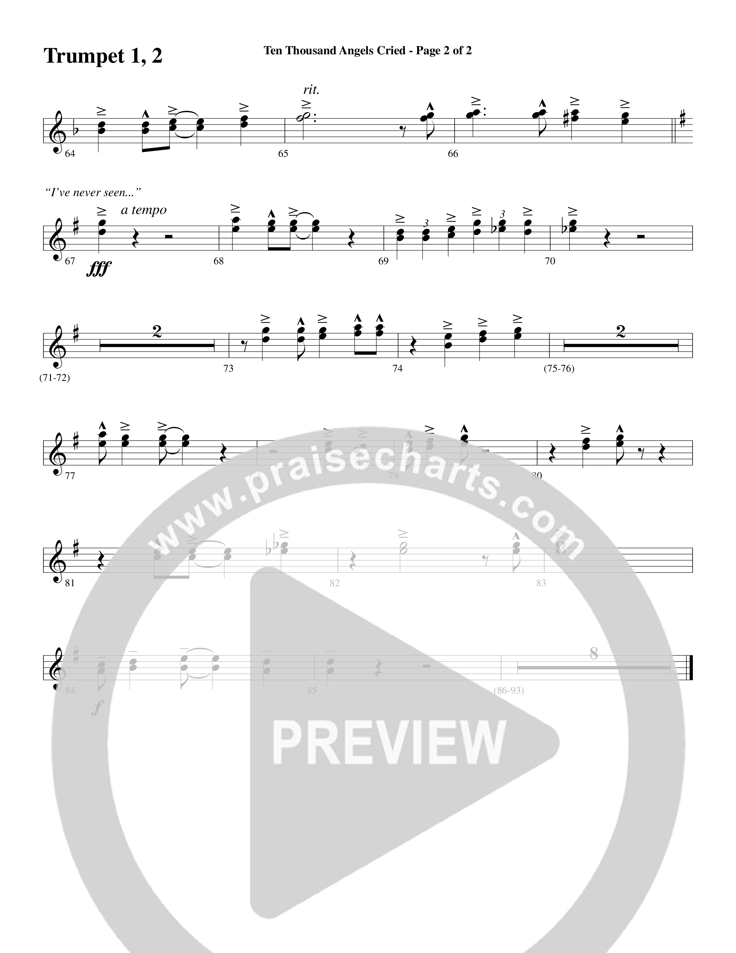 Ten Thousand Angels Cried (Choral Anthem SATB) Trumpet 1,2 (Word Music Choral / David Patillo)
