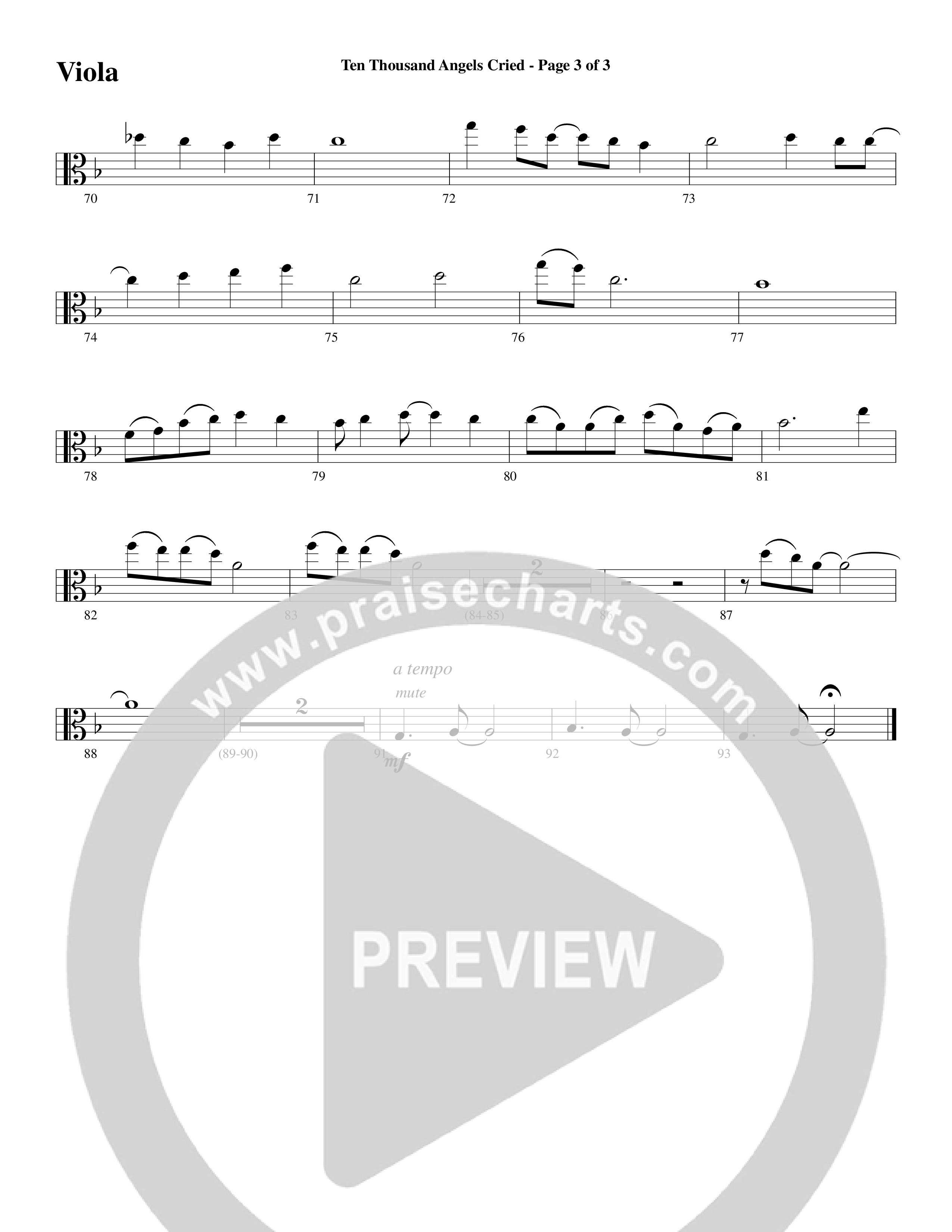 Ten Thousand Angels Cried (Choral Anthem SATB) Viola (Word Music Choral / David Patillo)