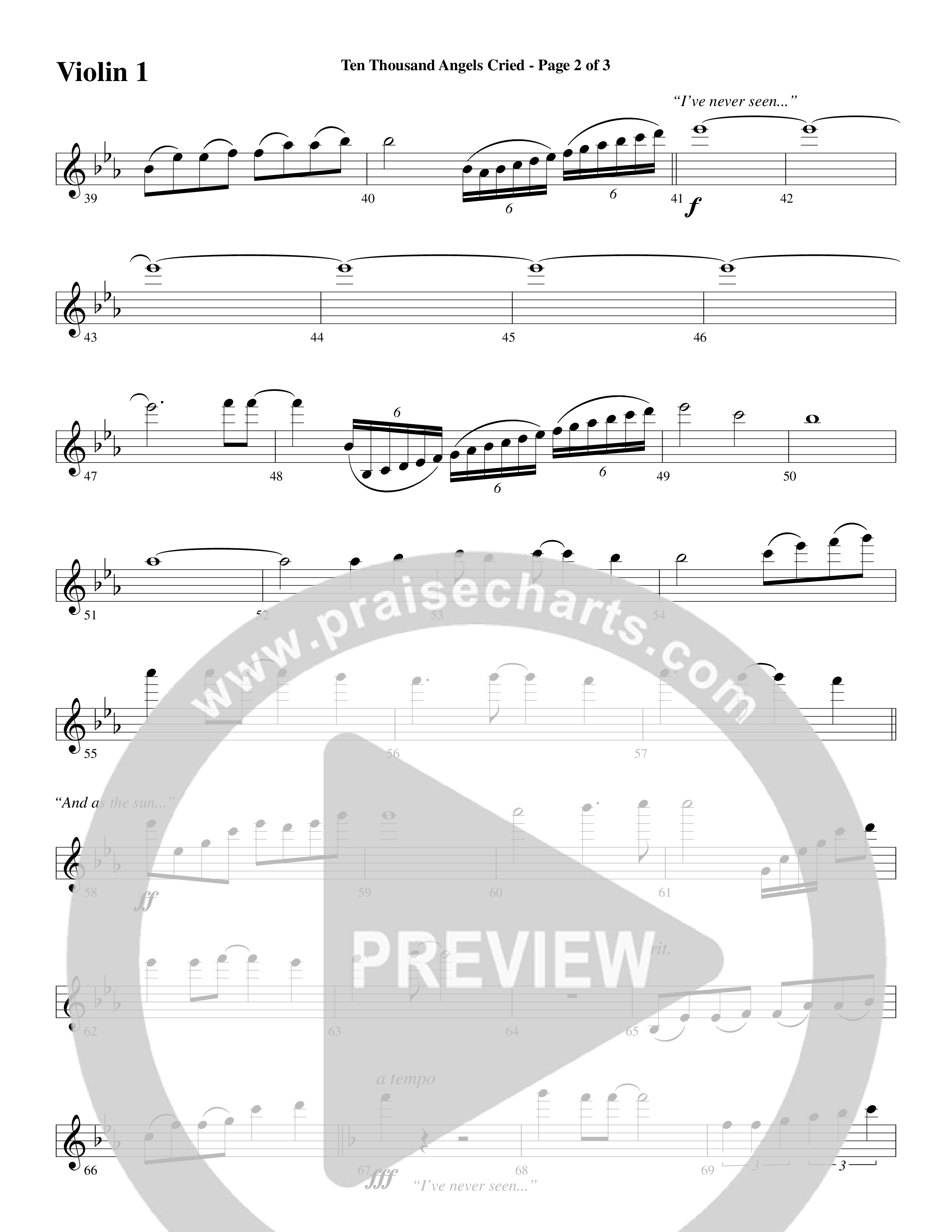 Ten Thousand Angels Cried (Choral Anthem SATB) Violin 1/2 (Word Music Choral / David Patillo)