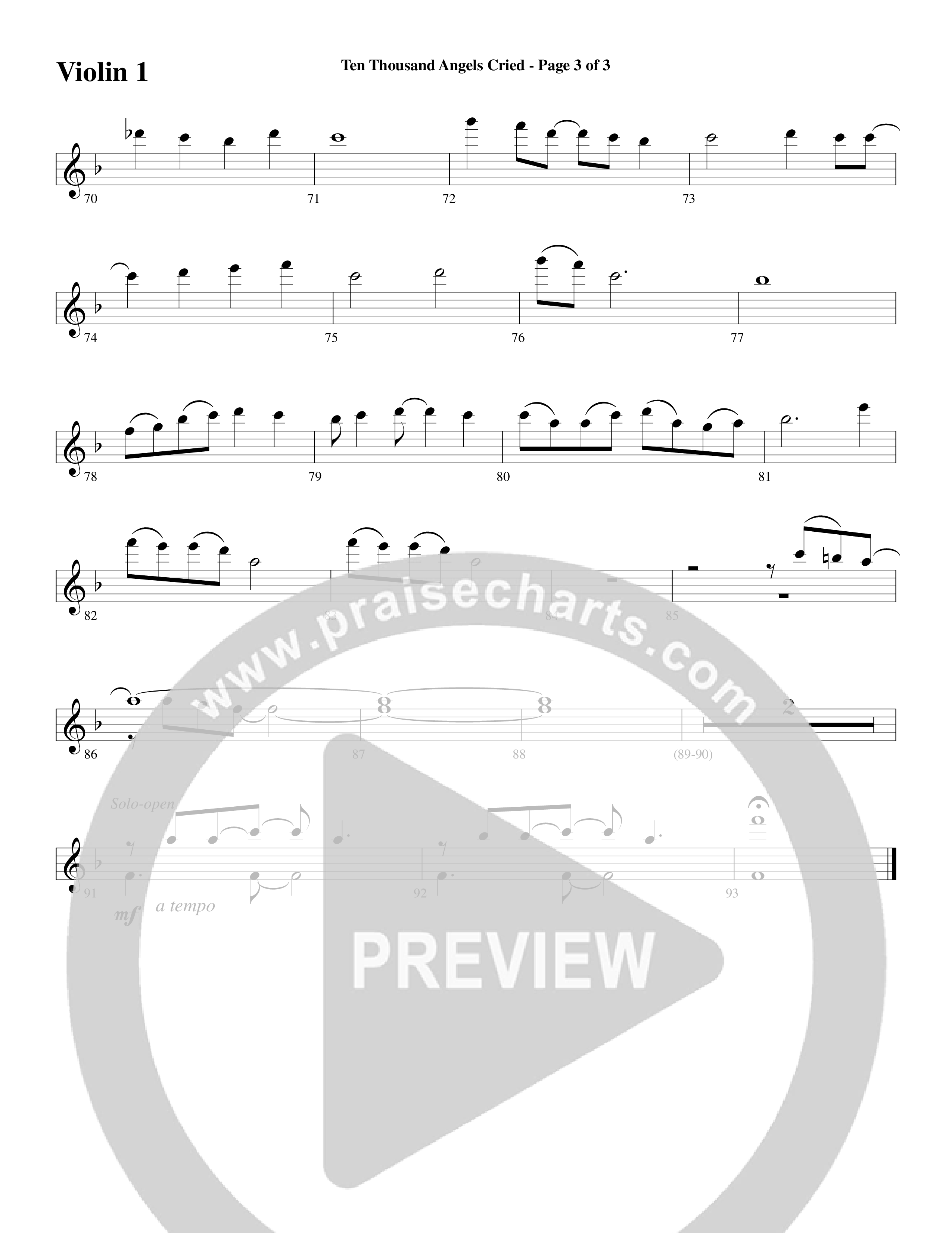 Ten Thousand Angels Cried (Choral Anthem SATB) Violin 1/2 (Word Music Choral / David Patillo)