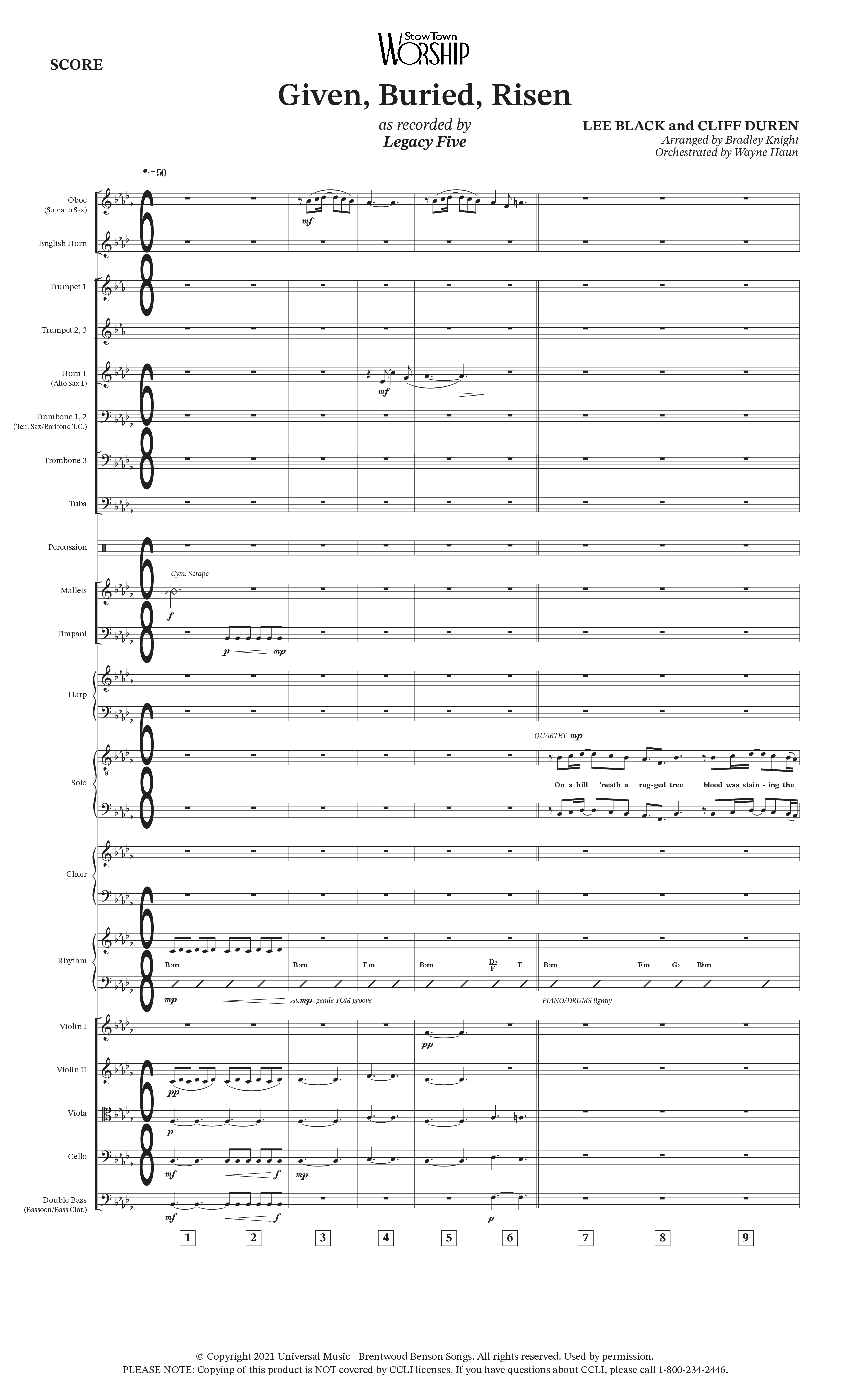 Given Buried Risen (Choral Anthem SATB) Orchestration (StowTown Worship / Arr. Bradley Knight / Orch. Wayne Haun)