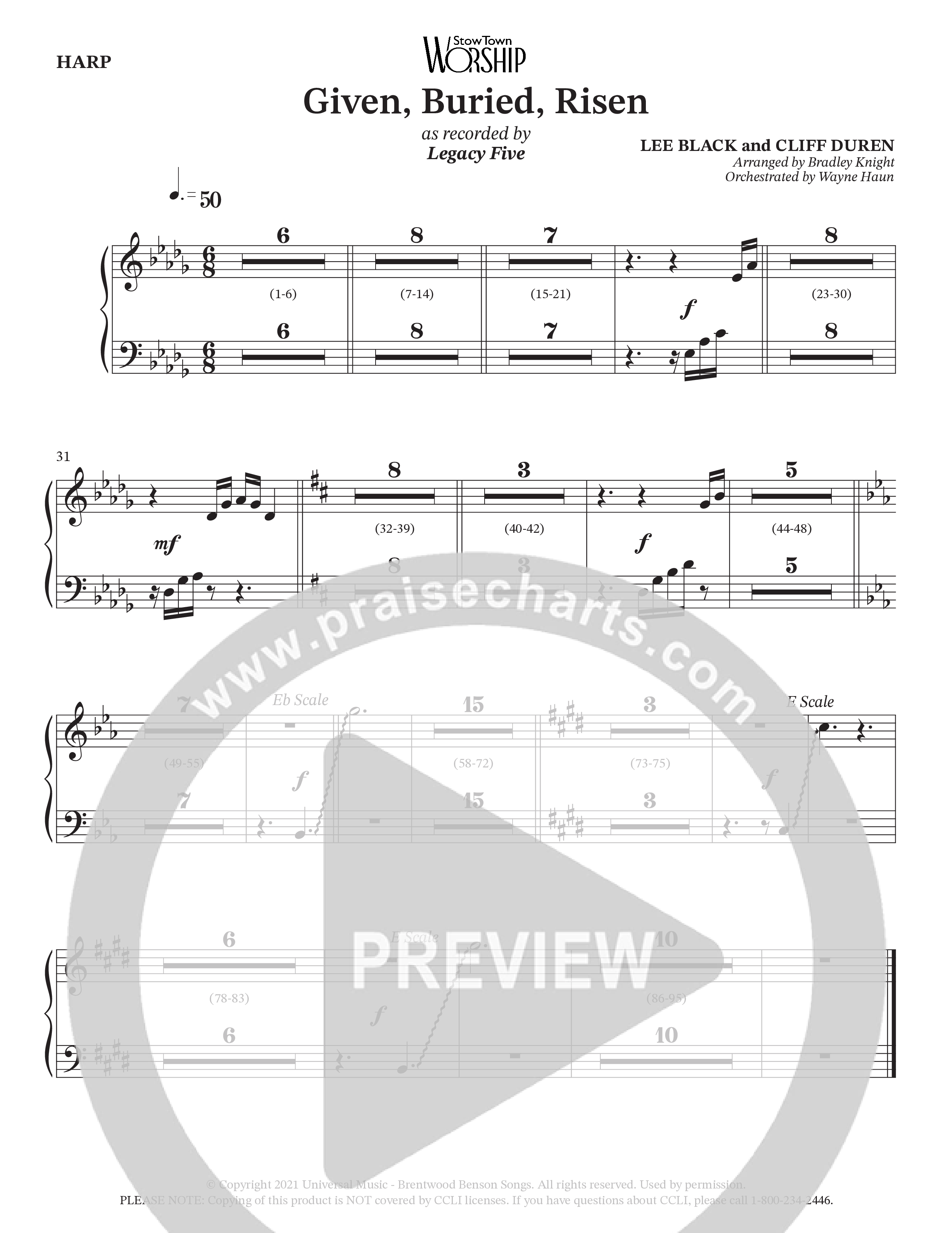 Given Buried Risen (Choral Anthem SATB) Harp (StowTown Worship / Arr. Bradley Knight / Orch. Wayne Haun)
