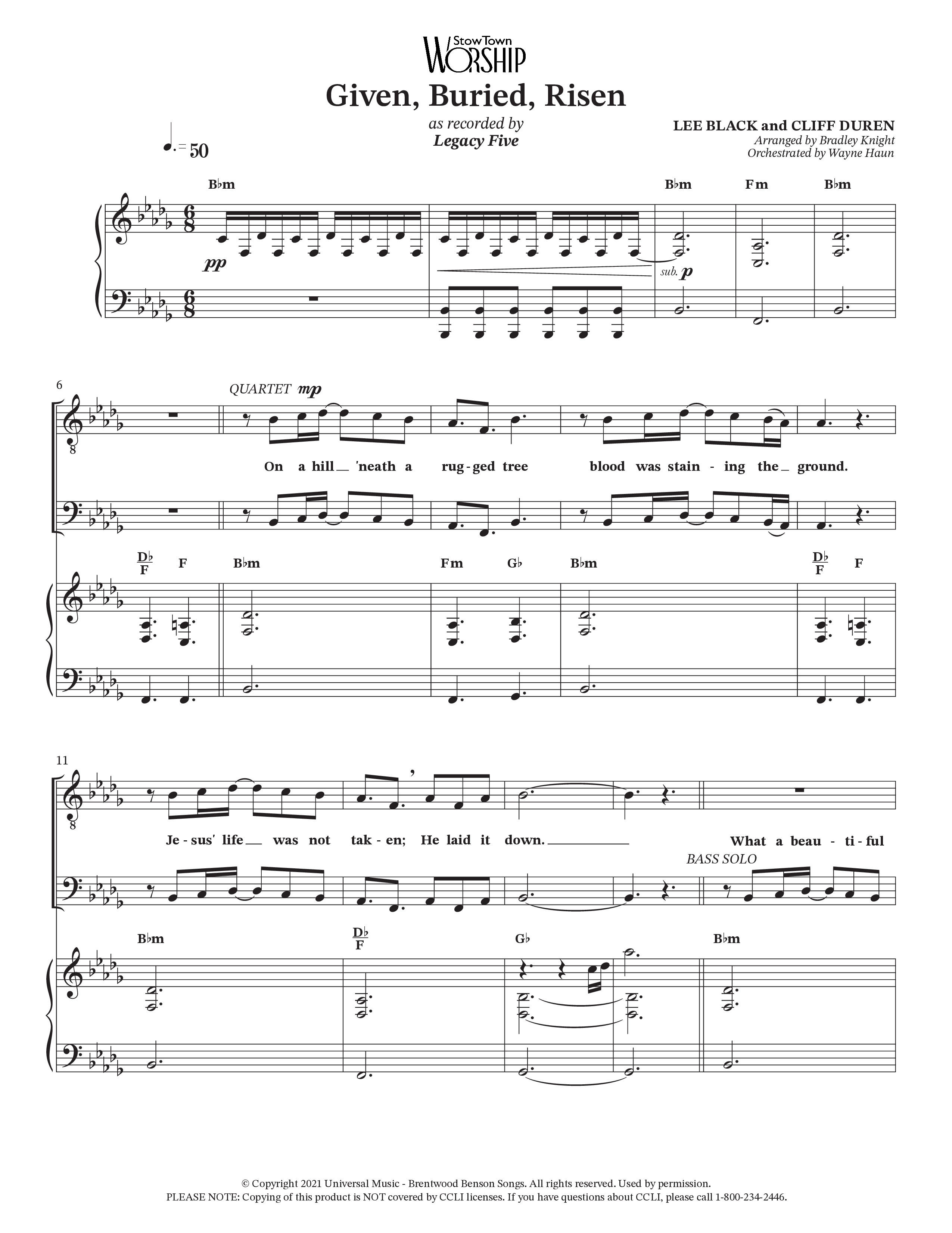 Given Buried Risen (Choral Anthem SATB) Piano/Vocal Pack (StowTown Worship / Arr. Bradley Knight / Orch. Wayne Haun)