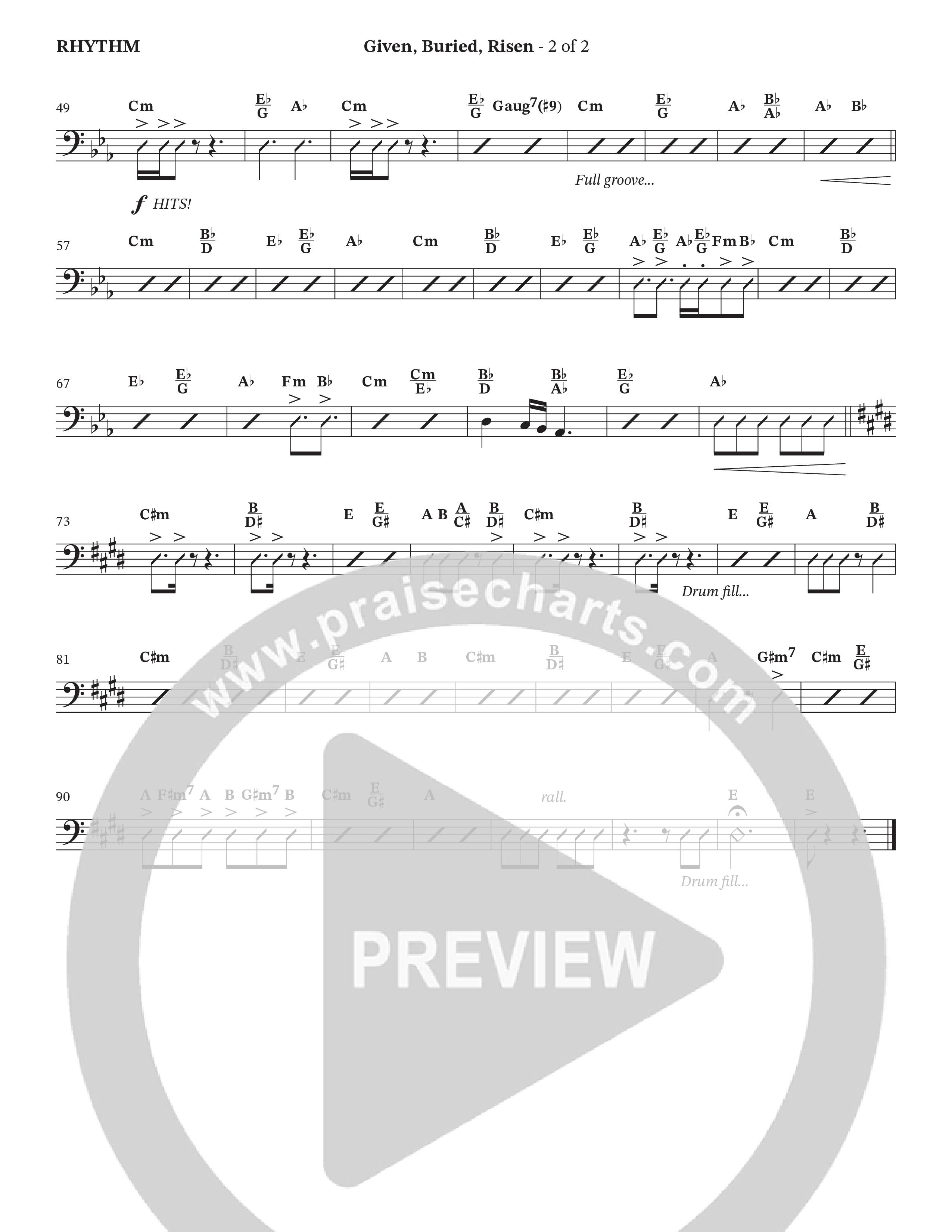 Given Buried Risen (Choral Anthem SATB) Rhythm Chart (StowTown Worship / Arr. Bradley Knight / Orch. Wayne Haun)