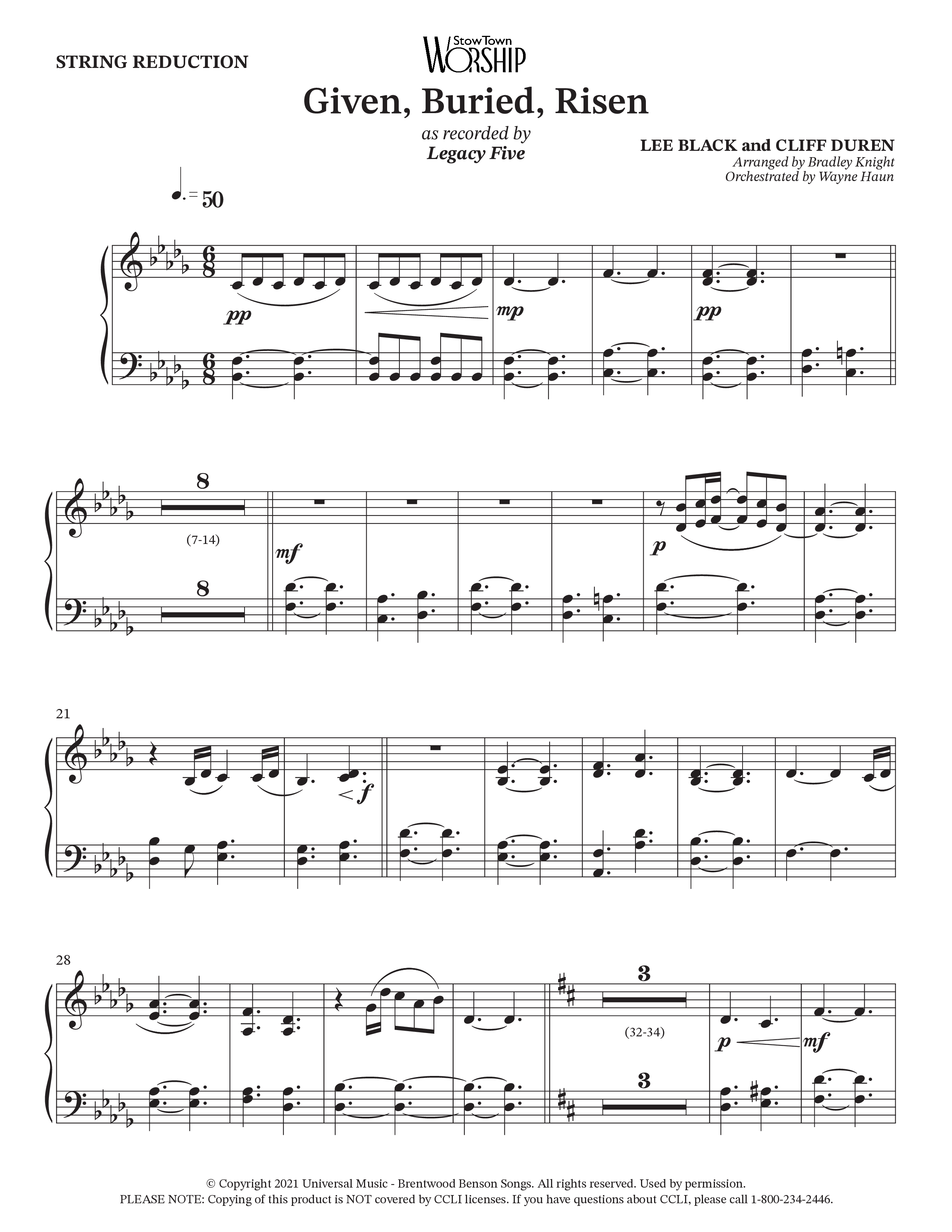 Given Buried Risen (Choral Anthem SATB) String Reduction (StowTown Worship / Arr. Bradley Knight / Orch. Wayne Haun)