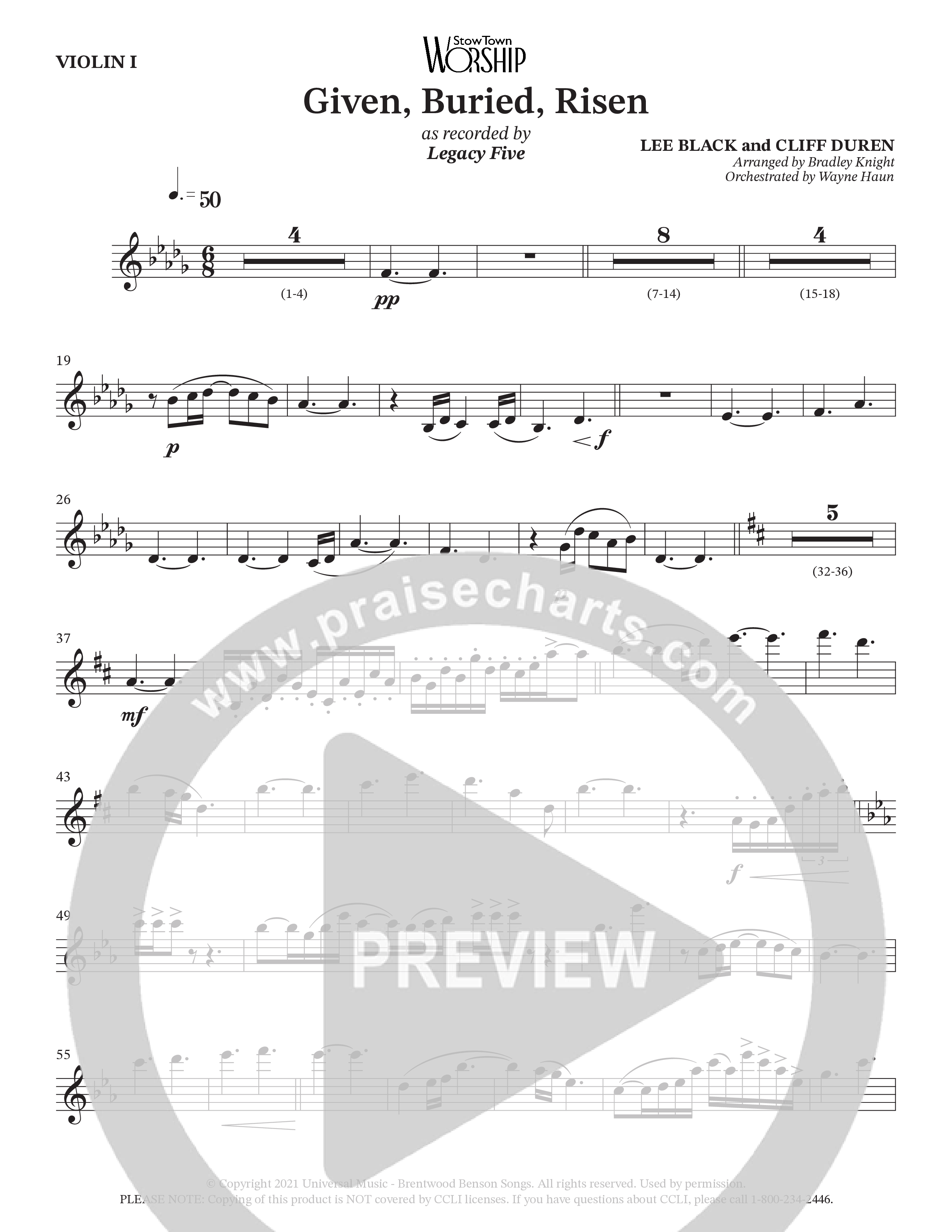 Given Buried Risen (Choral Anthem SATB) String Pack (StowTown Worship / Arr. Bradley Knight / Orch. Wayne Haun)
