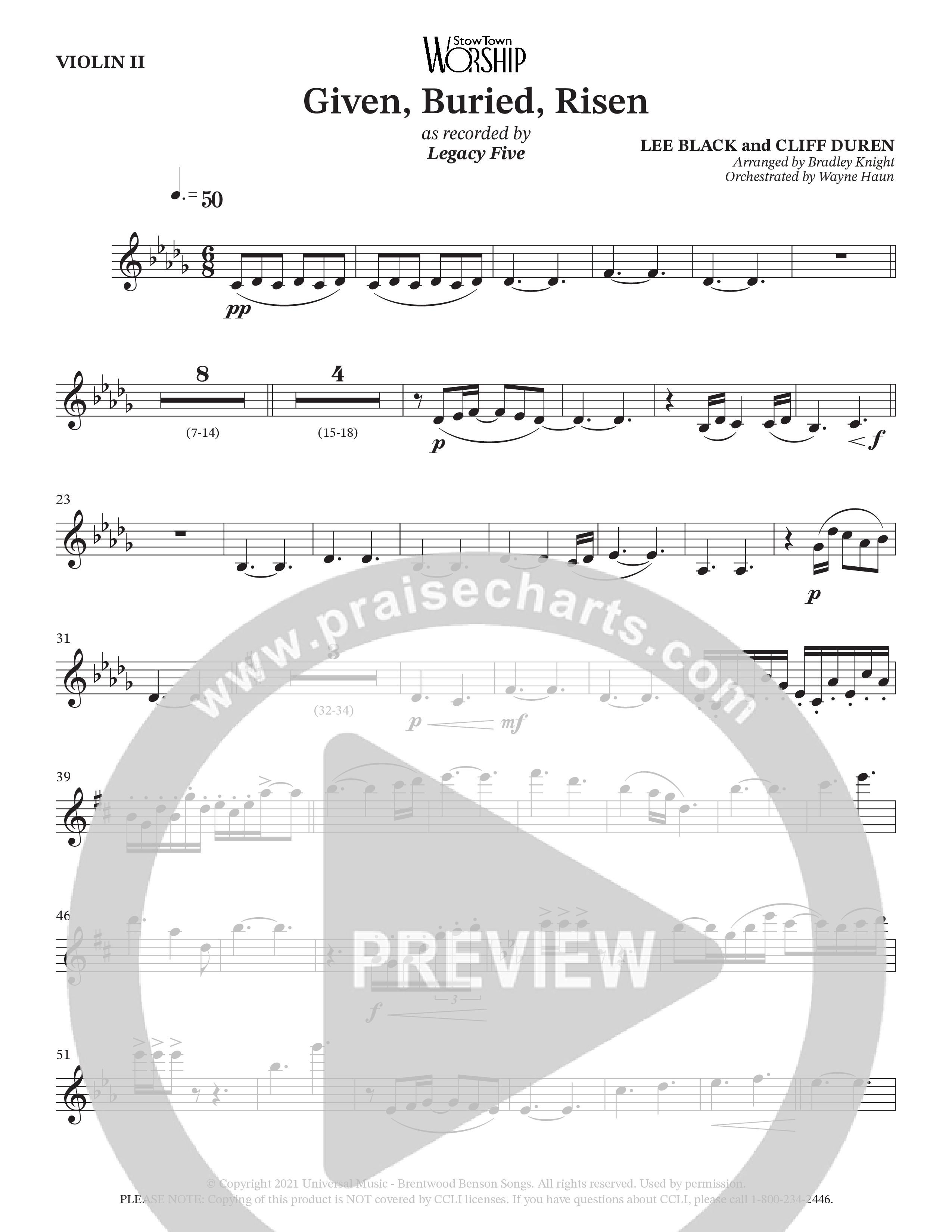 Given Buried Risen (Choral Anthem SATB) String Pack (StowTown Worship / Arr. Bradley Knight / Orch. Wayne Haun)