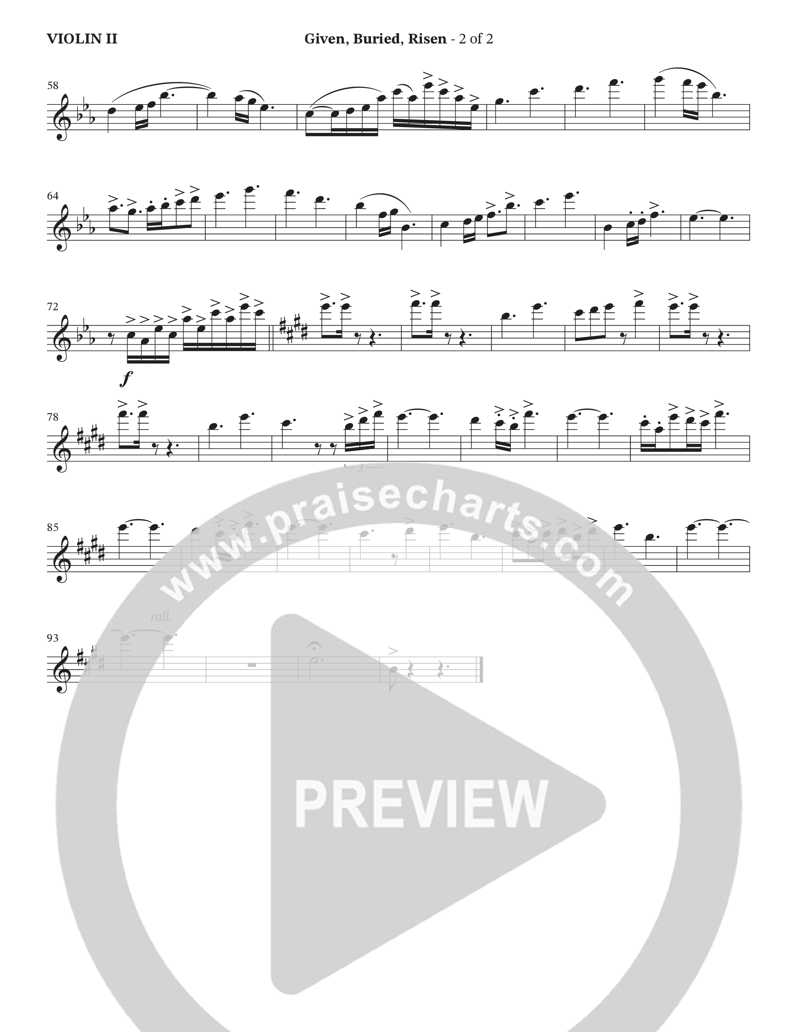 Given Buried Risen (Choral Anthem SATB) Violin 2 (StowTown Worship / Arr. Bradley Knight / Orch. Wayne Haun)