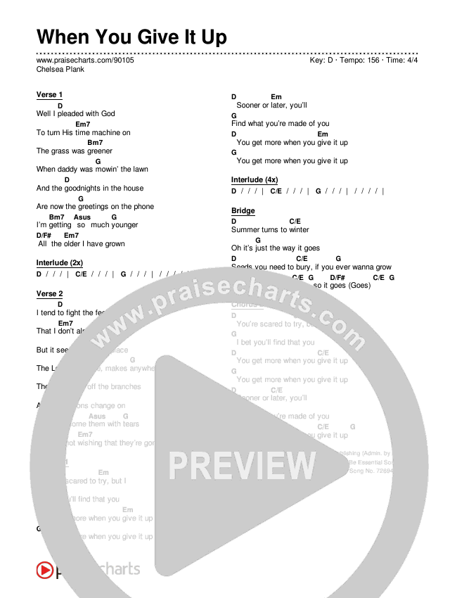 When You Give It Up Chords & Lyrics (Chelsea Plank)