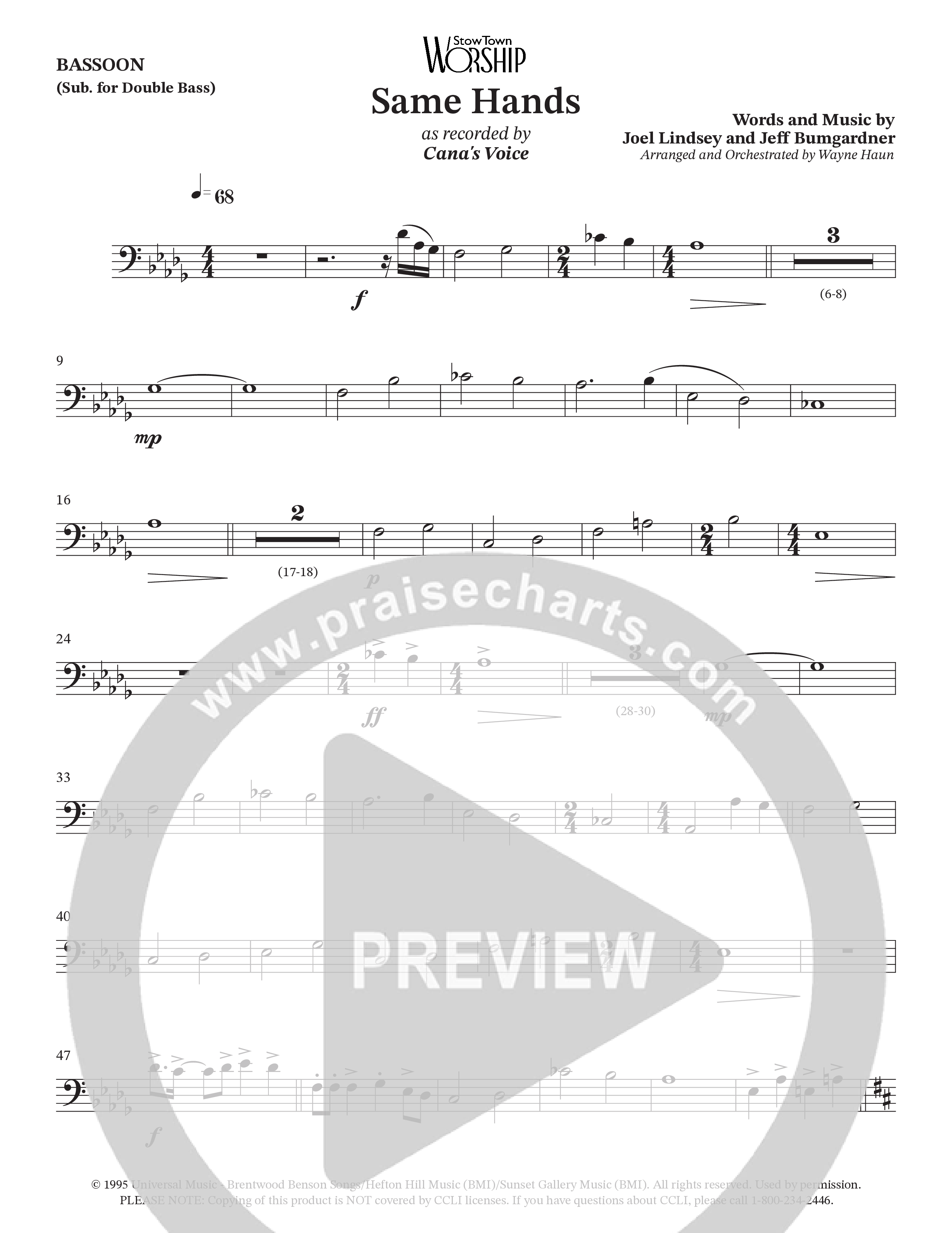 Same Hands (Choral Anthem SATB) Bassoon (StowTown Worship / Arr. Wayne Haun)