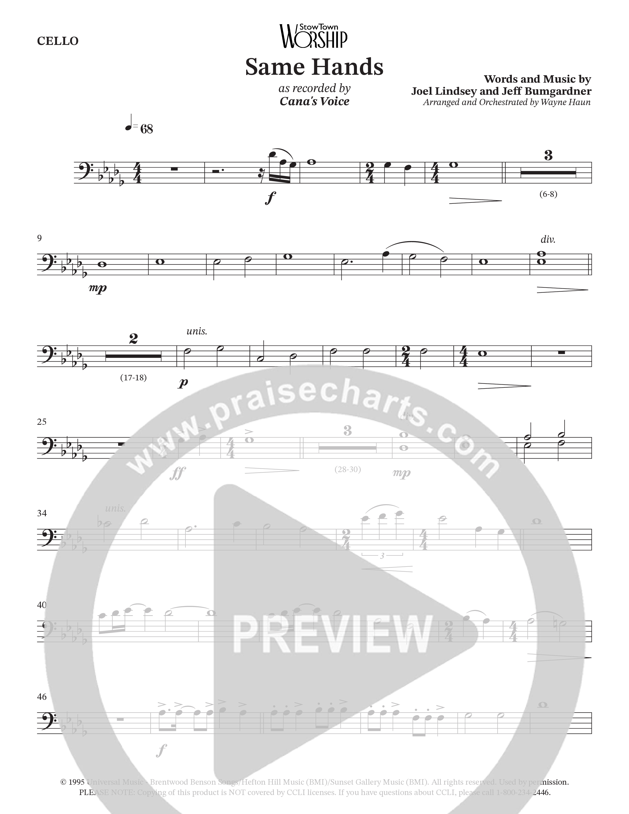 Same Hands (Choral Anthem SATB) Cello (StowTown Worship / Arr. Wayne Haun)
