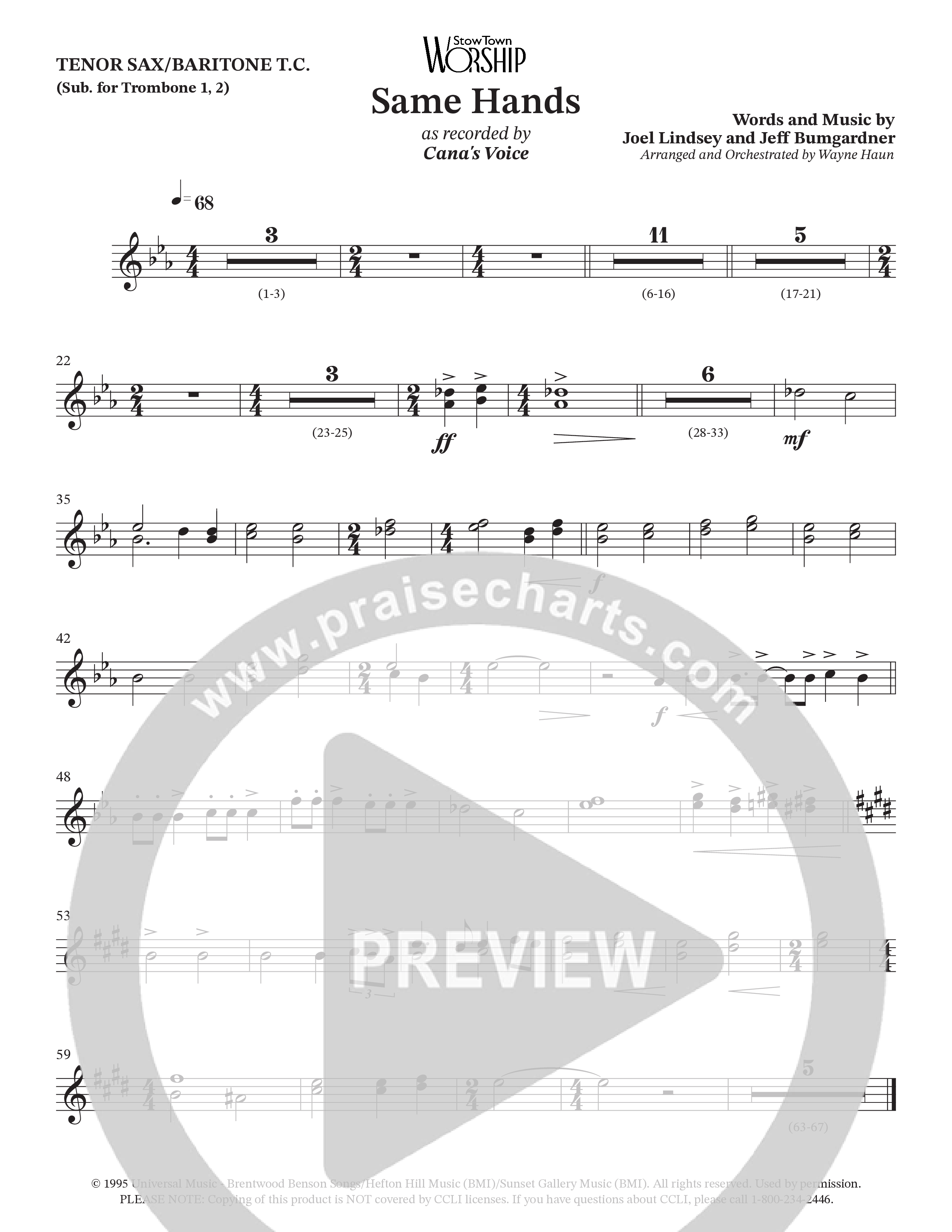 Same Hands (Choral Anthem SATB) Tenor Sax/Baritone T.C. (StowTown Worship / Arr. Wayne Haun)