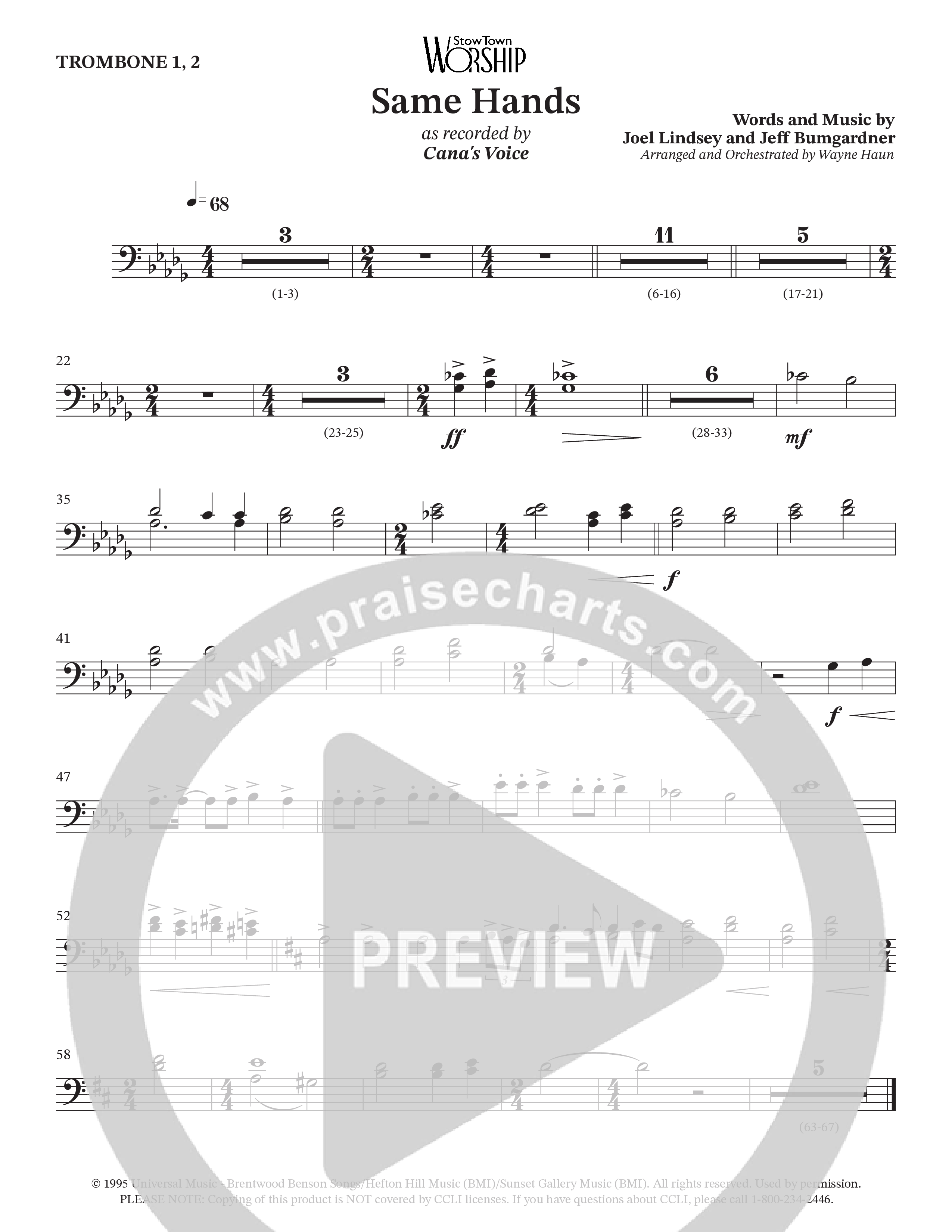 Same Hands (Choral Anthem SATB) Trombone 1/2 (StowTown Worship / Arr. Wayne Haun)