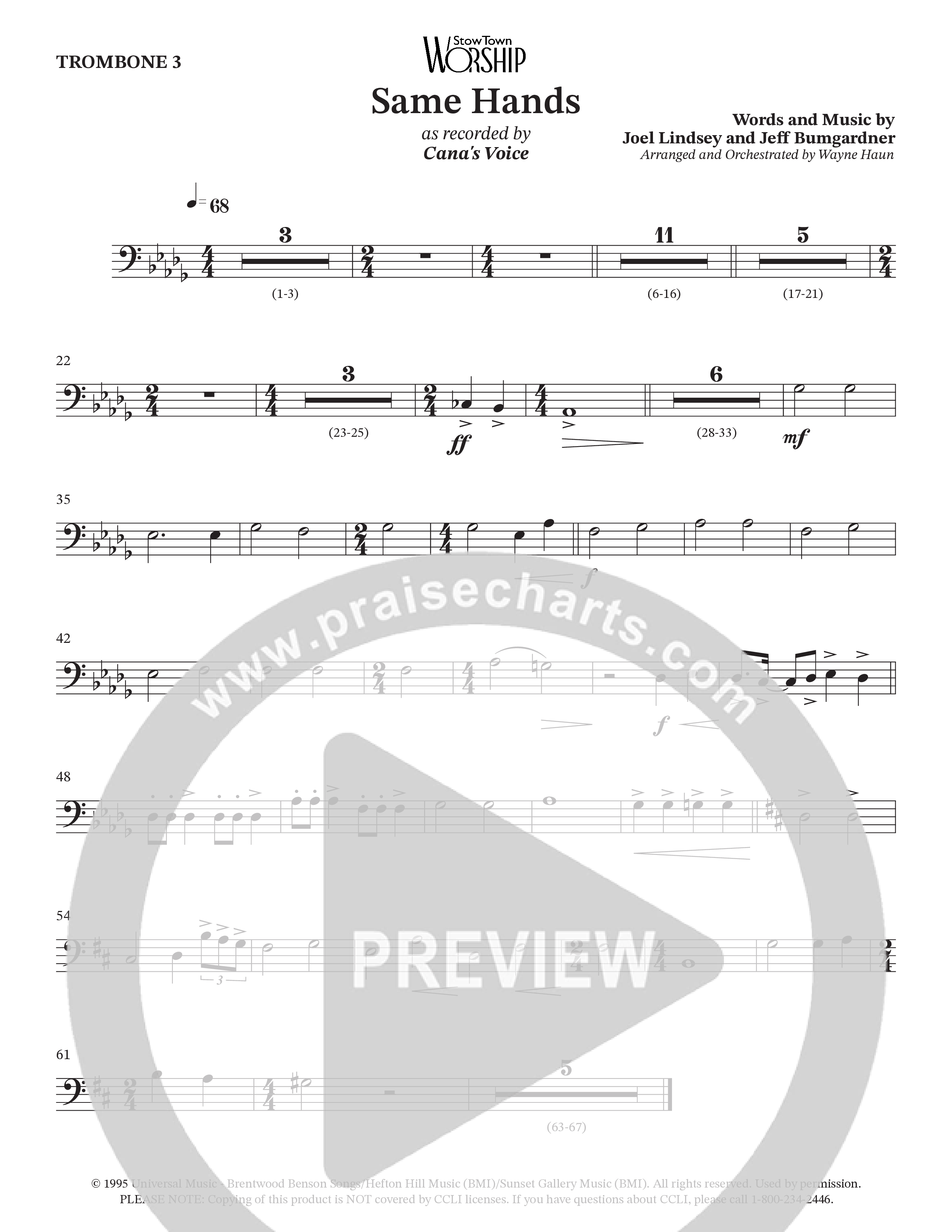 Same Hands (Choral Anthem SATB) Trombone 3 (StowTown Worship / Arr. Wayne Haun)