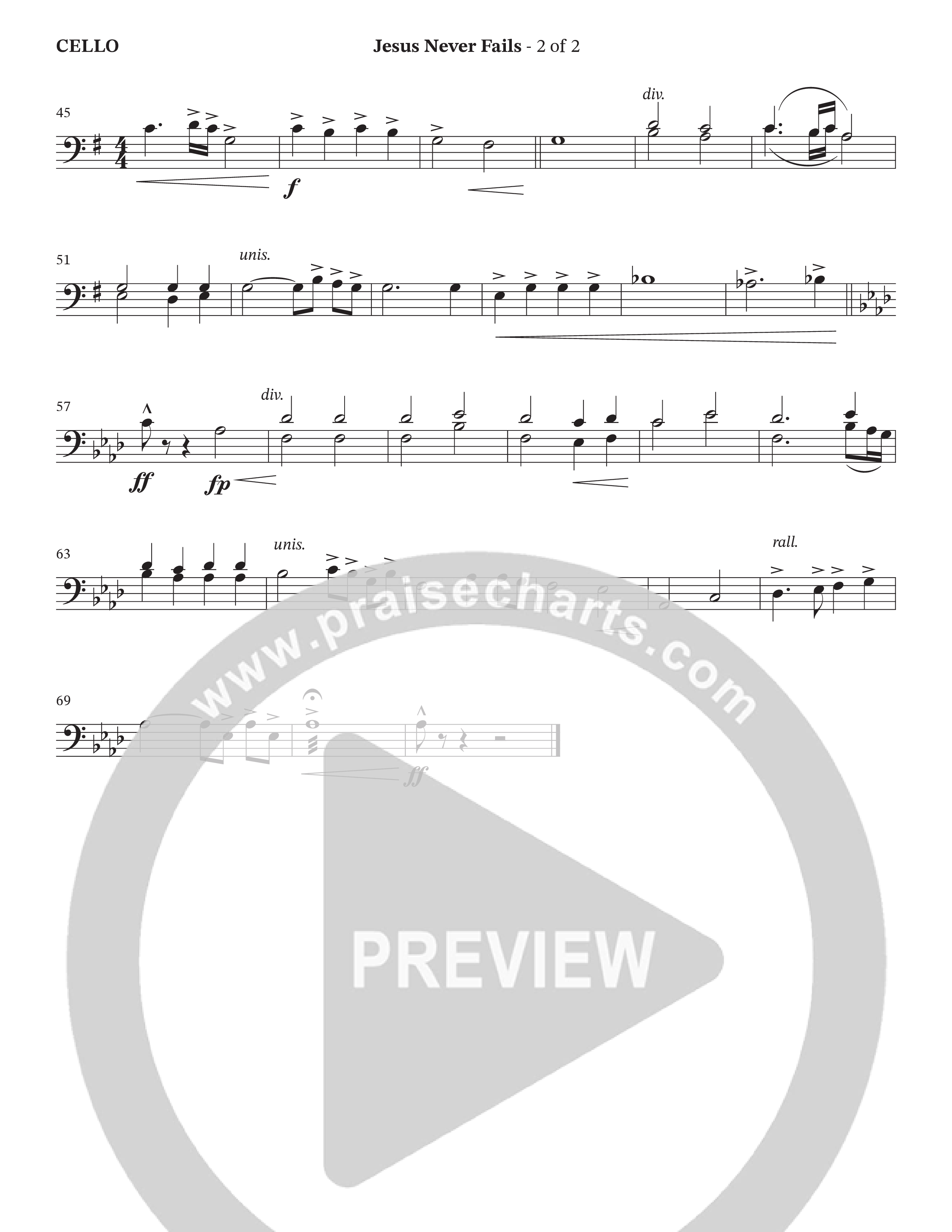 Jesus Never Fails (Choral Anthem SATB) Cello (StowTown Worship / Arr. Geron Davis / Arr. Wayne Haun)