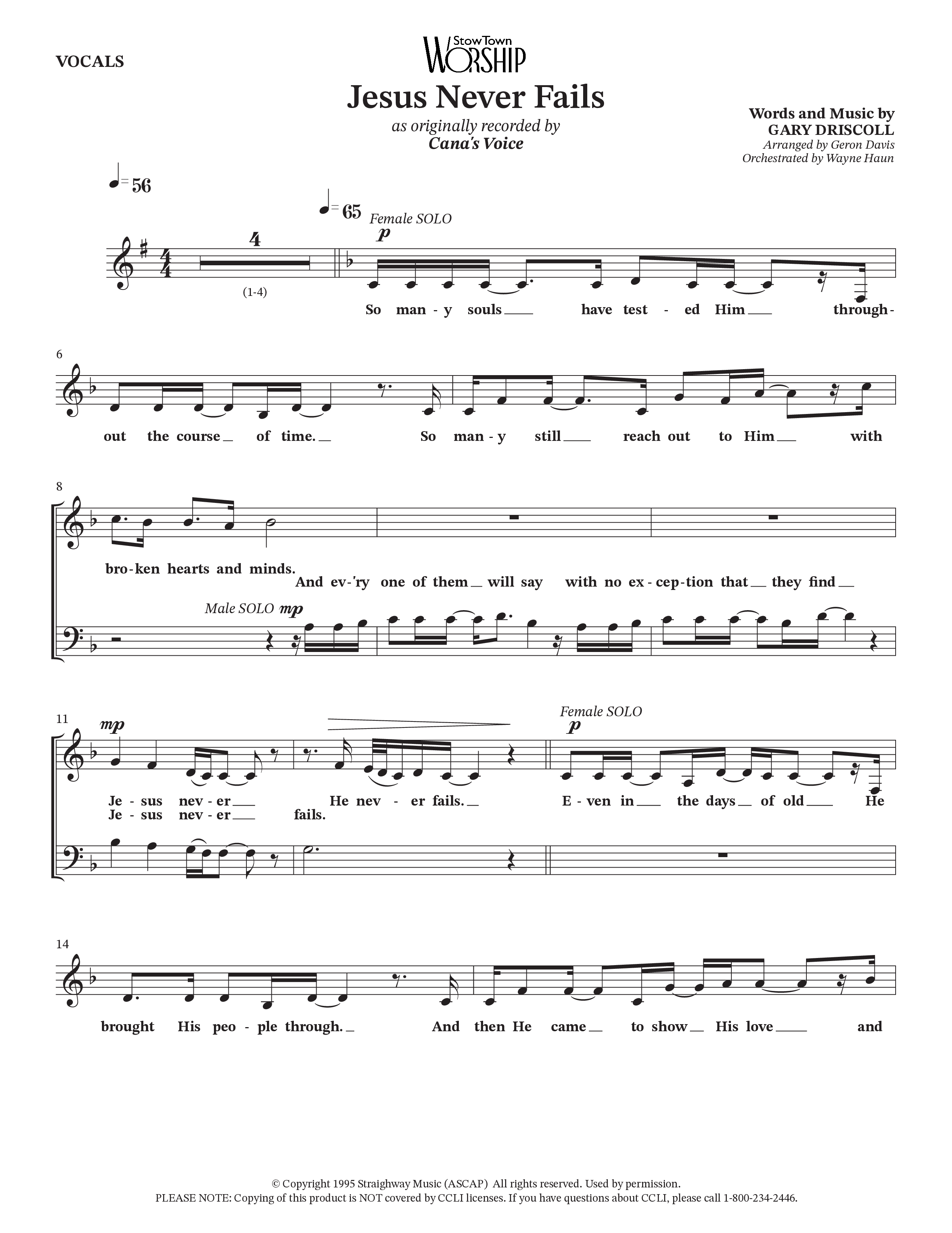 Jesus Never Fails (Choral Anthem SATB) Choir Sheet (StowTown Worship / Arr. Geron Davis / Arr. Wayne Haun)