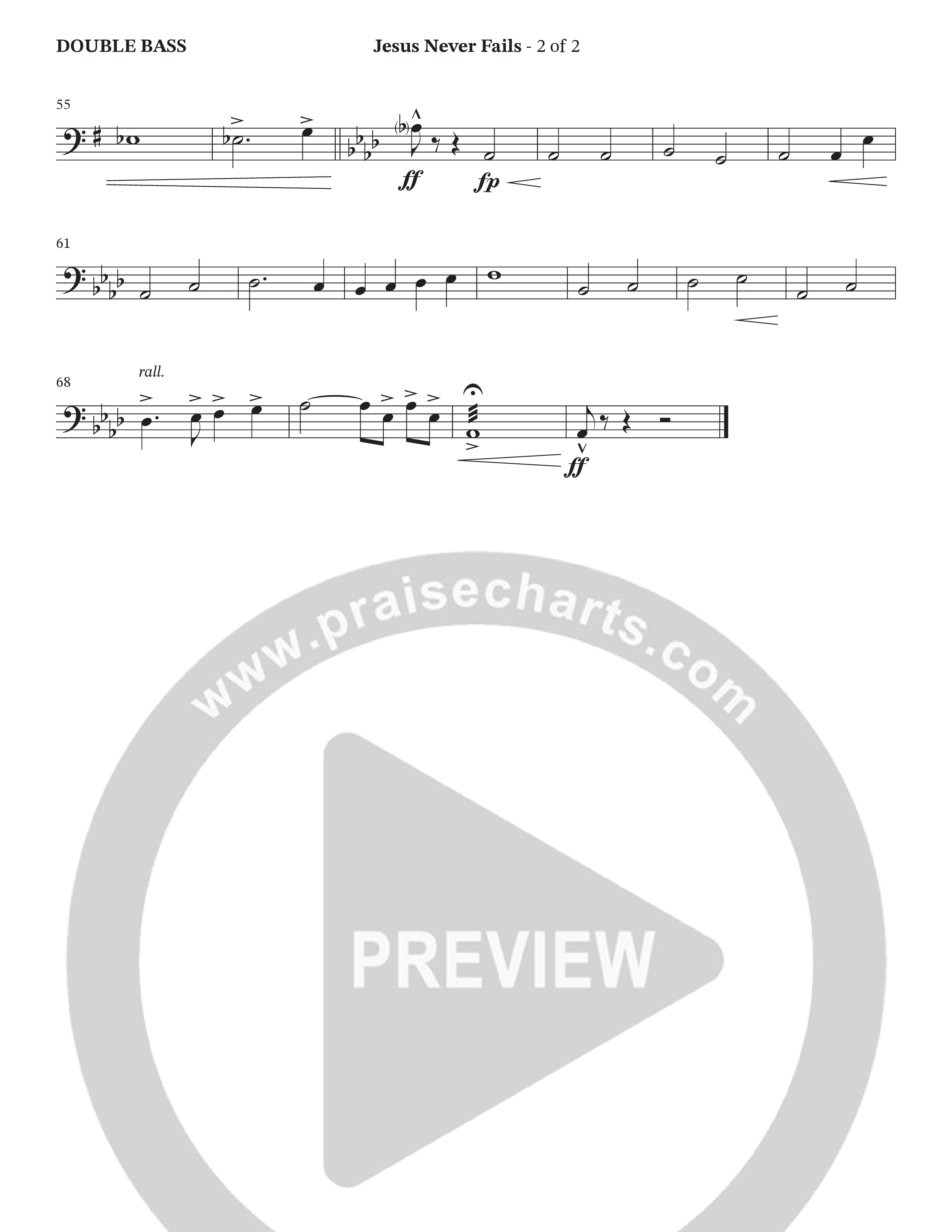 Jesus Never Fails (Choral Anthem SATB) Double Bass (StowTown Worship / Arr. Geron Davis / Arr. Wayne Haun)