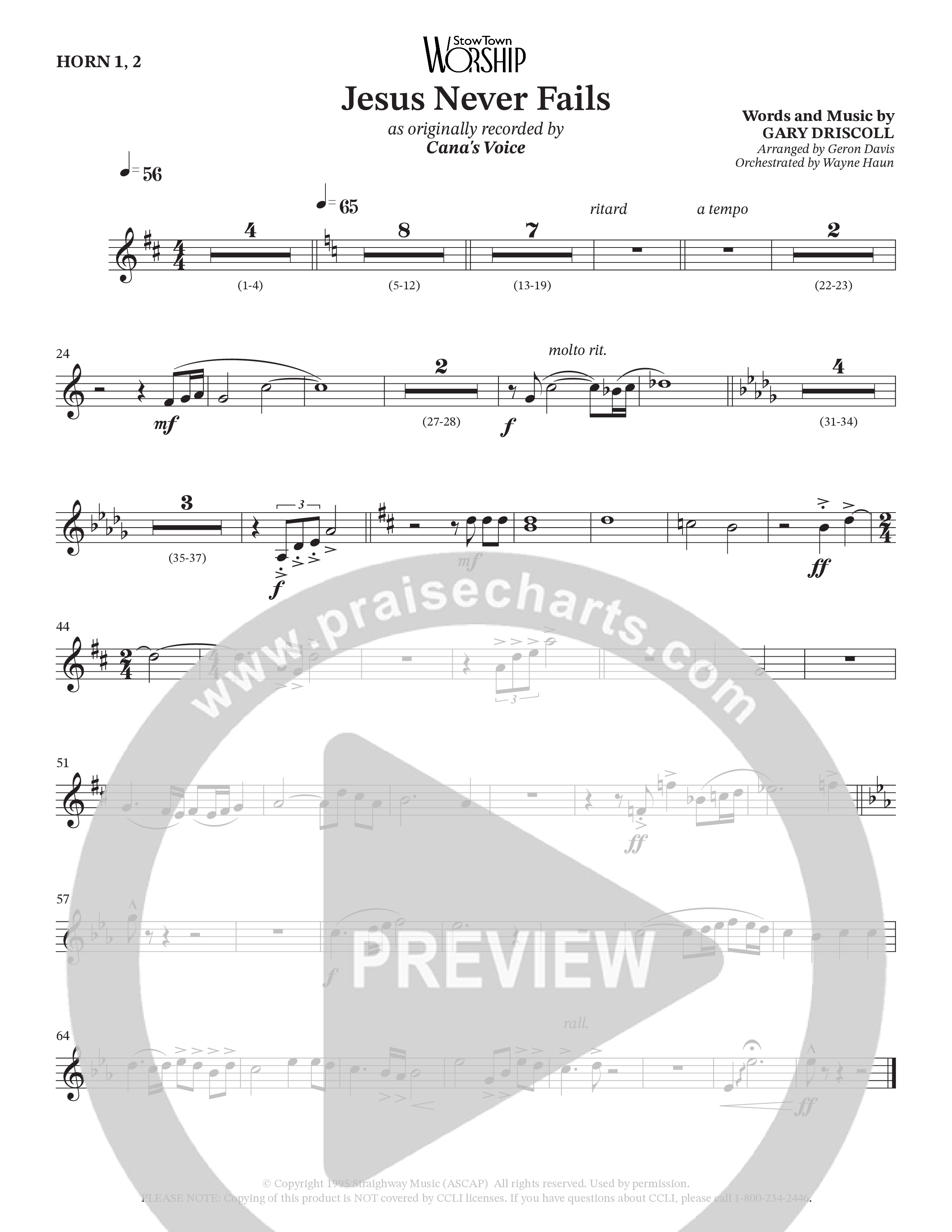 Jesus Never Fails (Choral Anthem SATB) Brass Pack (StowTown Worship / Arr. Geron Davis / Arr. Wayne Haun)
