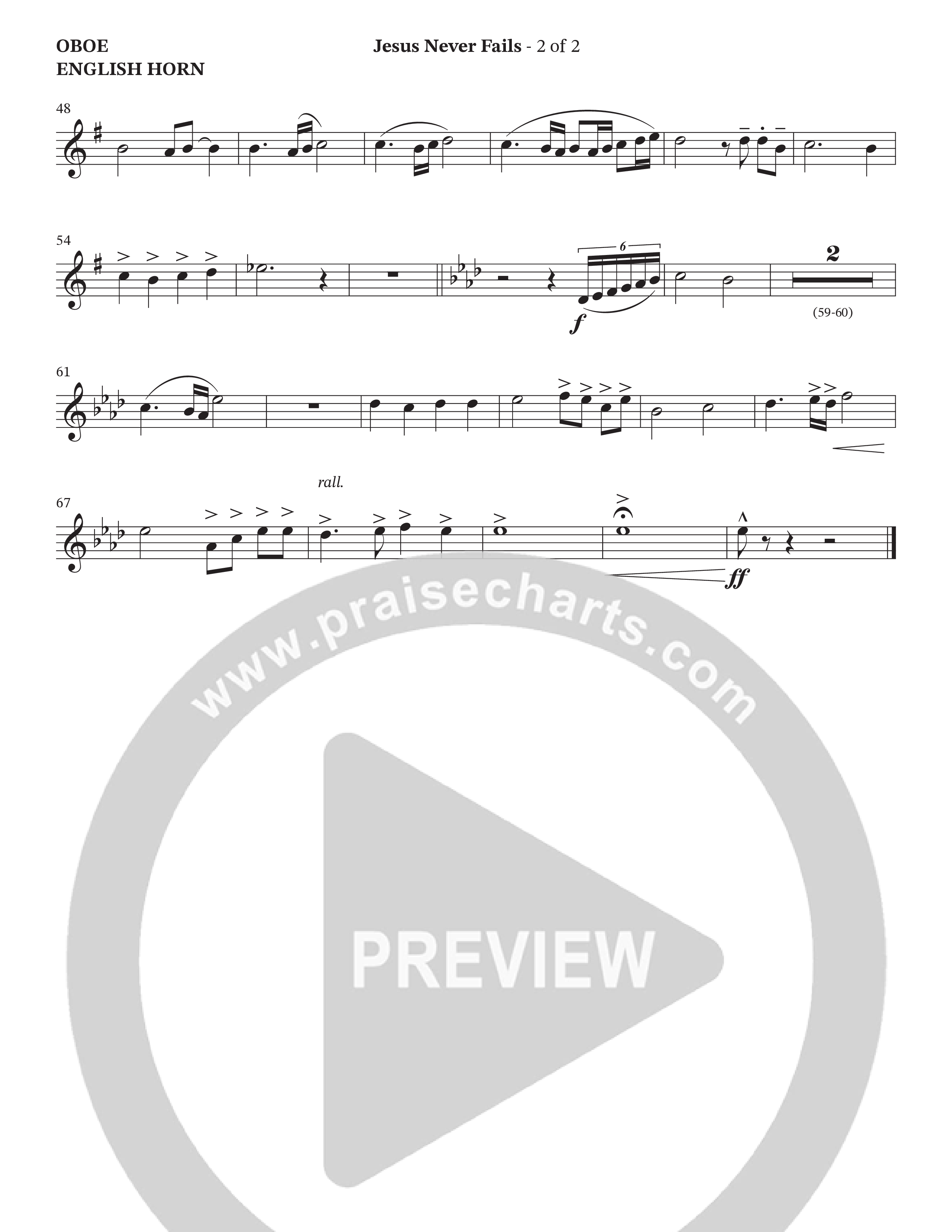 Jesus Never Fails (Choral Anthem SATB) Oboe (StowTown Worship / Arr. Geron Davis / Arr. Wayne Haun)