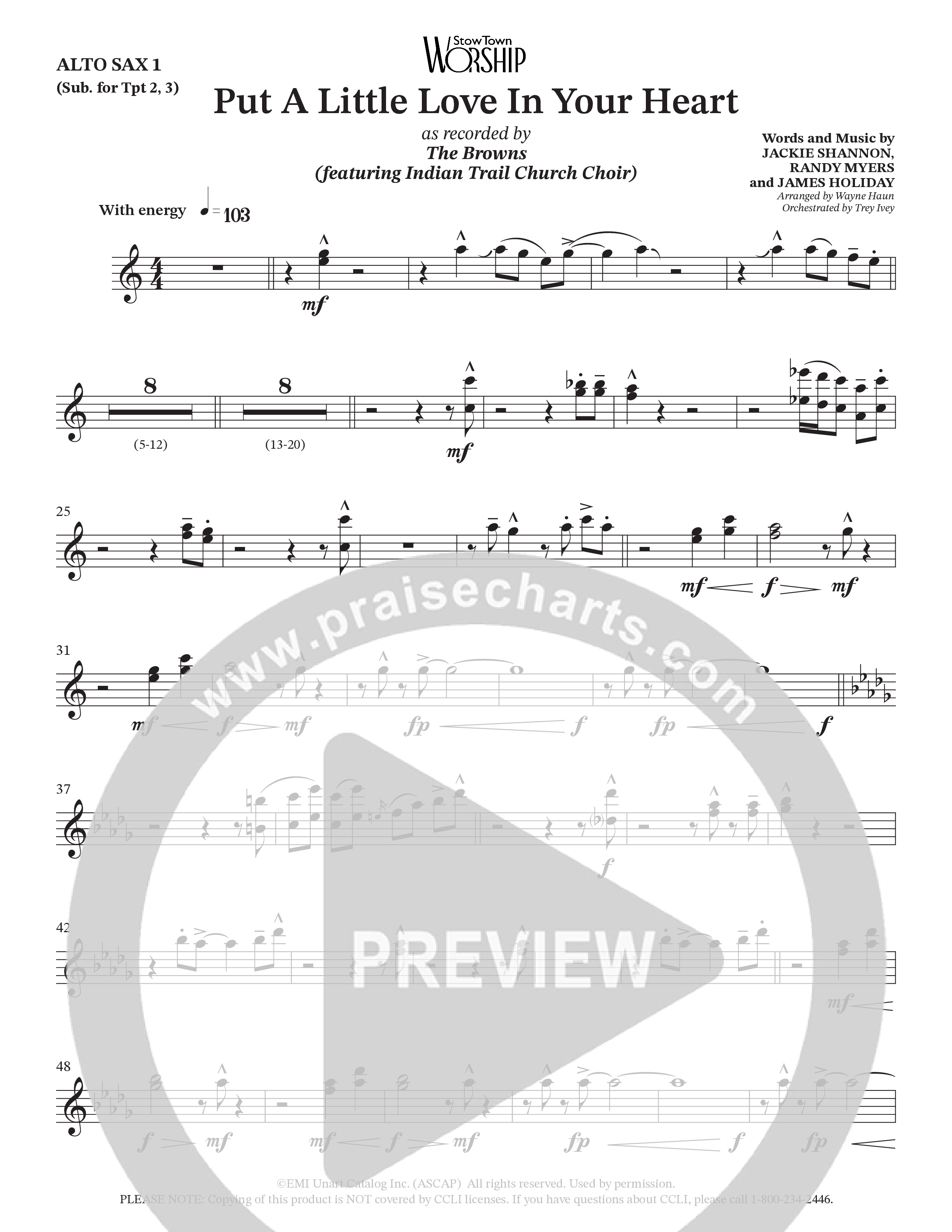 Put A Little Love In Your Heart (Choral Anthem SATB) Alto Sax (StowTown Worship / Arr. Wayne Haun / Orch. Trey Ivey)