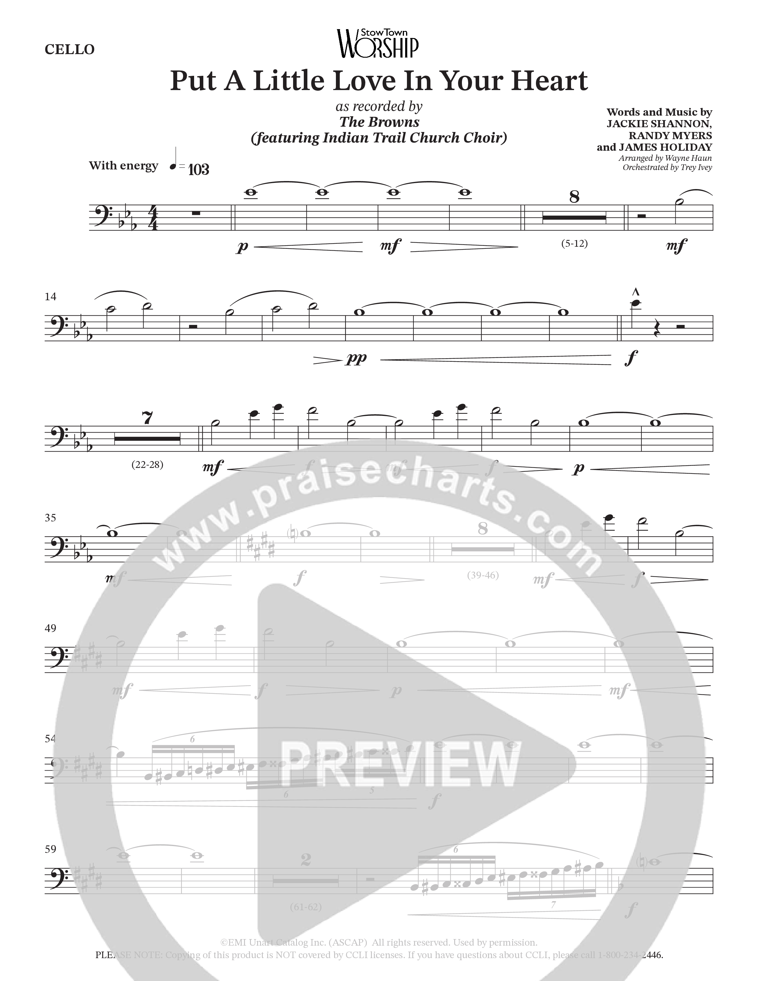 Put A Little Love In Your Heart (Choral Anthem SATB) Cello (StowTown Worship / Arr. Wayne Haun / Orch. Trey Ivey)