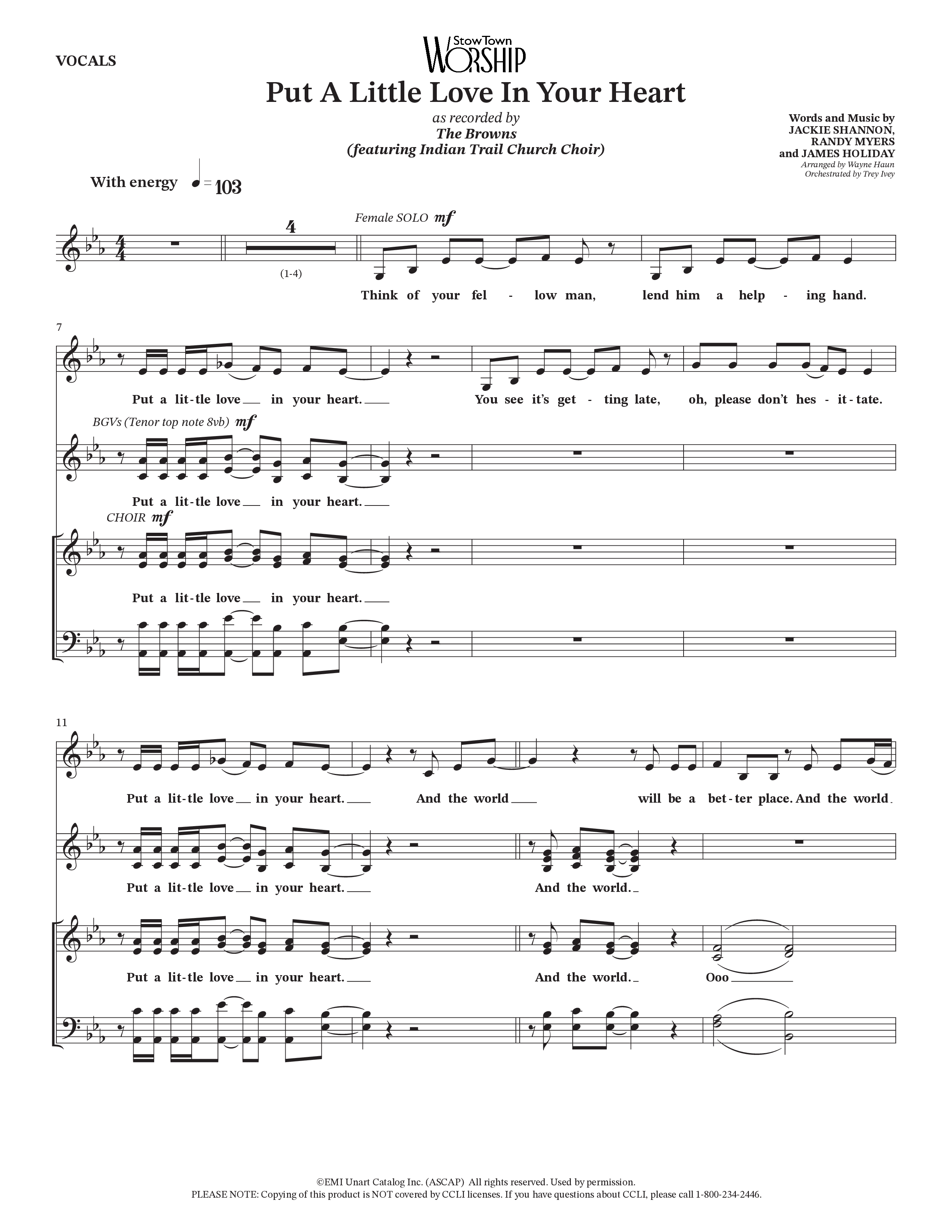 Put A Little Love In Your Heart (Choral Anthem SATB) Choir Sheet (StowTown Worship / Arr. Wayne Haun / Orch. Trey Ivey)