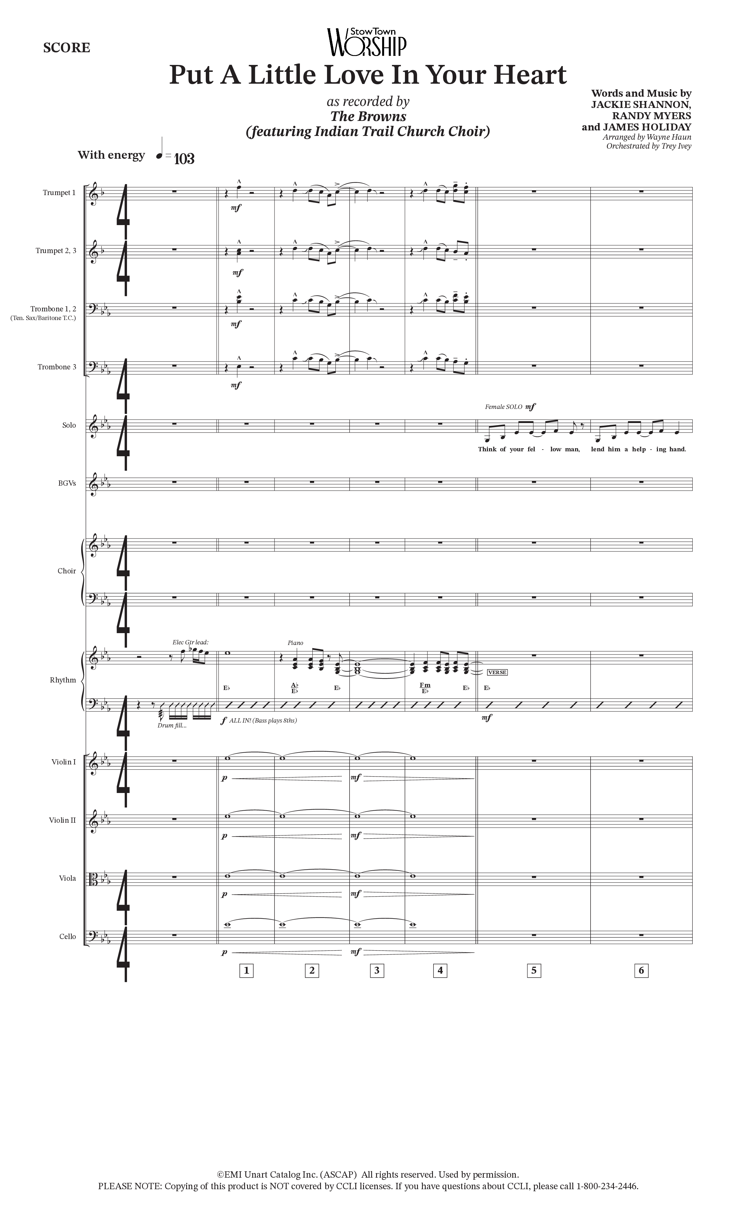 Put A Little Love In Your Heart (Choral Anthem SATB) Conductor's Score (StowTown Worship / Arr. Wayne Haun / Orch. Trey Ivey)