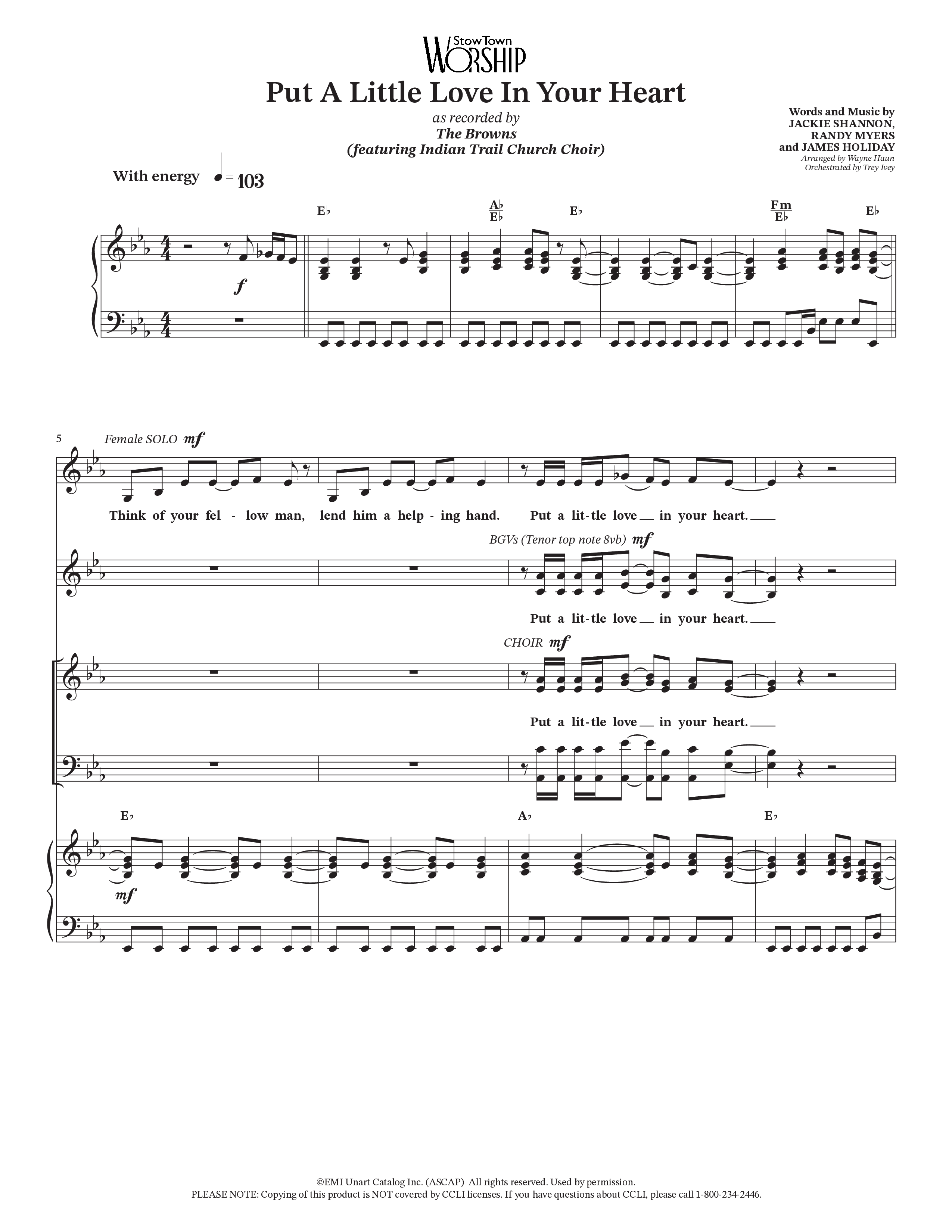 Put A Little Love In Your Heart (Choral Anthem SATB) Piano/Vocal Pack (StowTown Worship / Arr. Wayne Haun / Orch. Trey Ivey)