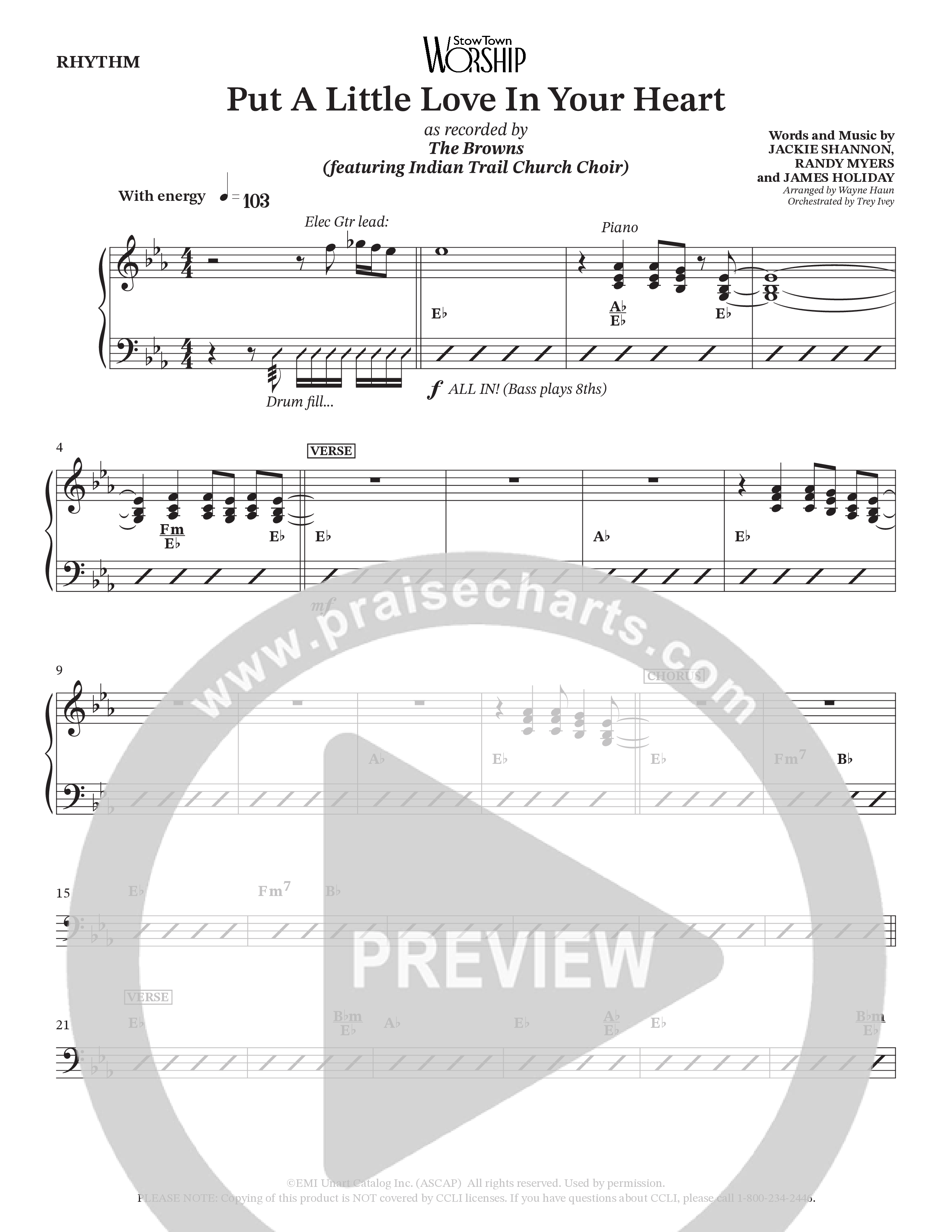 Put A Little Love In Your Heart (Choral Anthem SATB) Rhythm Chart (StowTown Worship / Arr. Wayne Haun / Orch. Trey Ivey)
