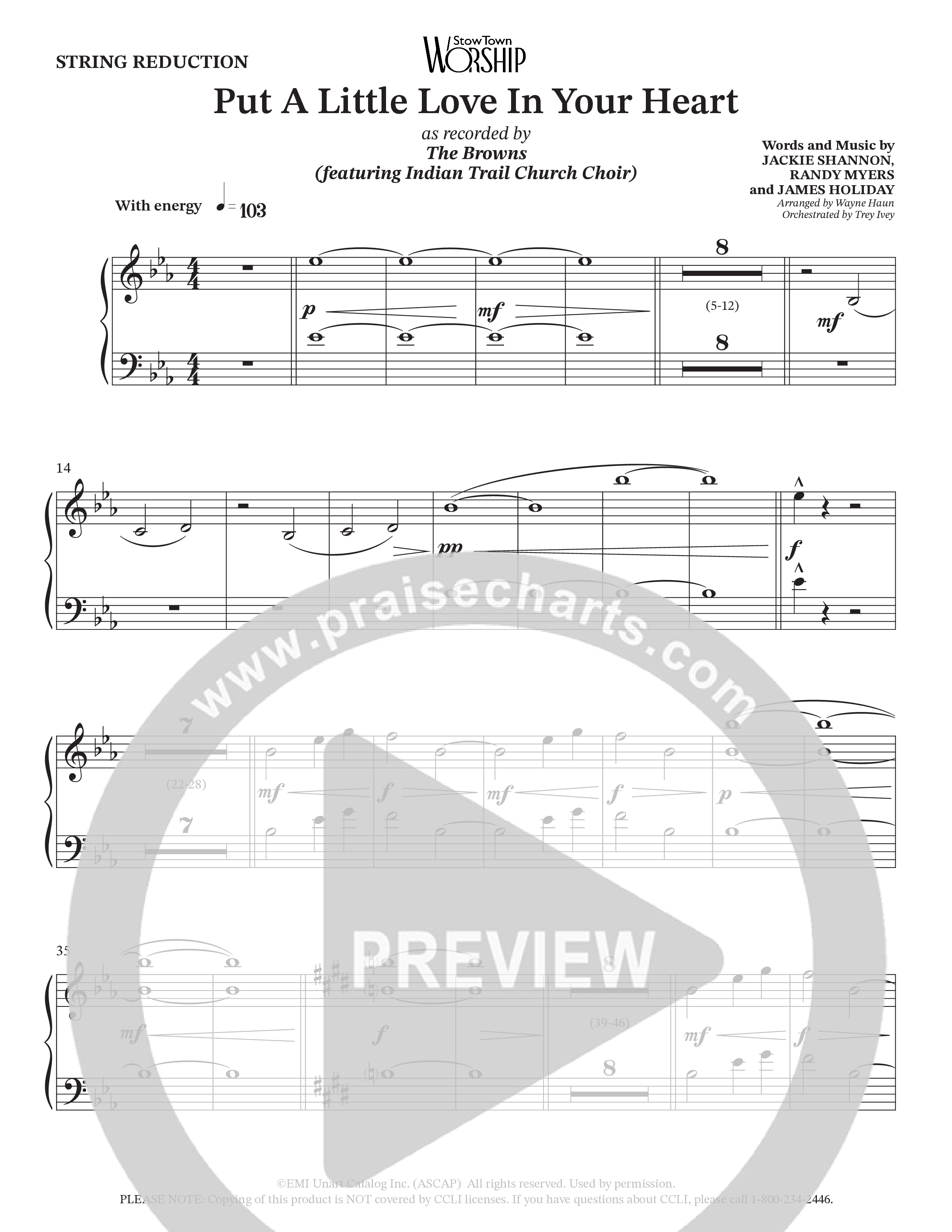 Put A Little Love In Your Heart (Choral Anthem SATB) String Reduction (StowTown Worship / Arr. Wayne Haun / Orch. Trey Ivey)