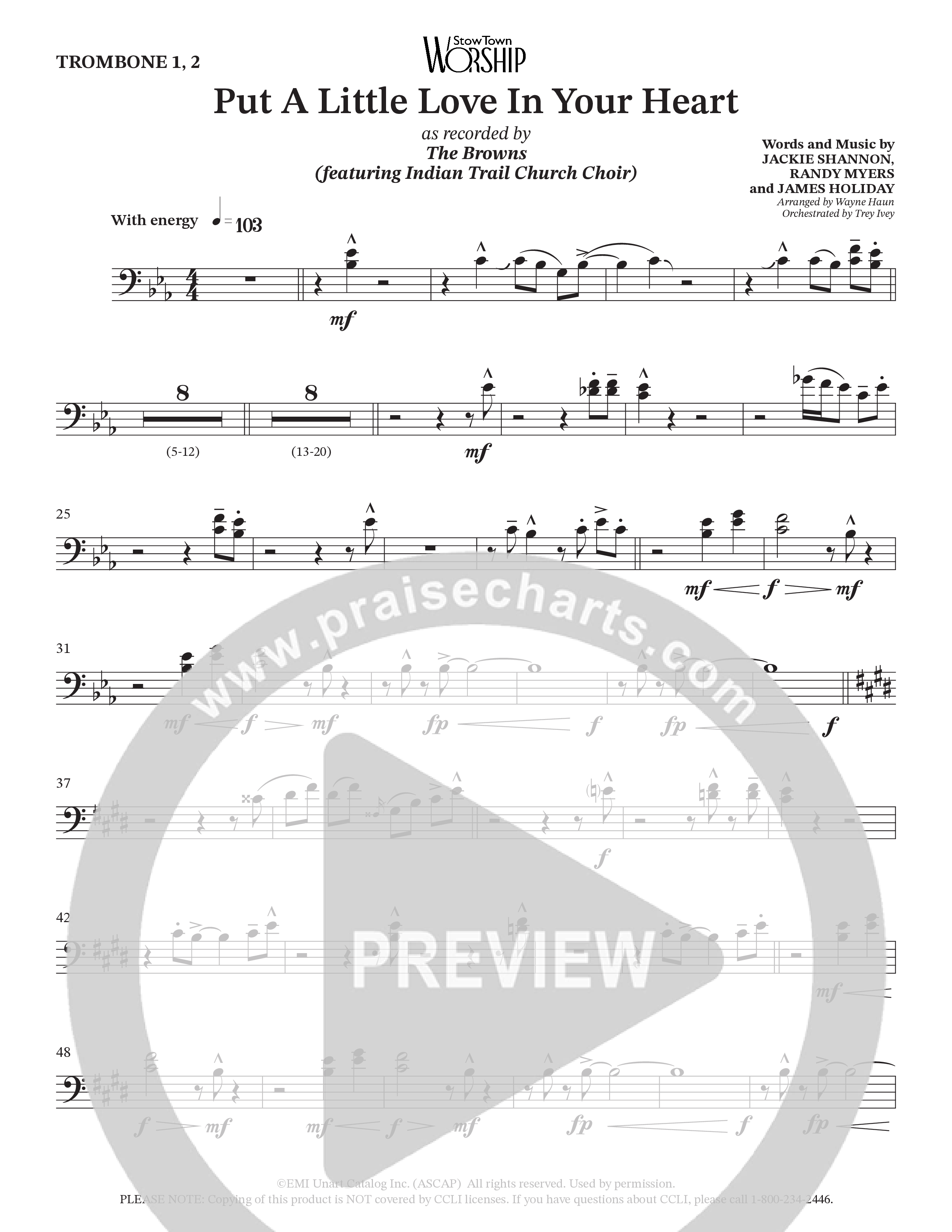 Put A Little Love In Your Heart (Choral Anthem SATB) Trombone 1/2 (StowTown Worship / Arr. Wayne Haun / Orch. Trey Ivey)
