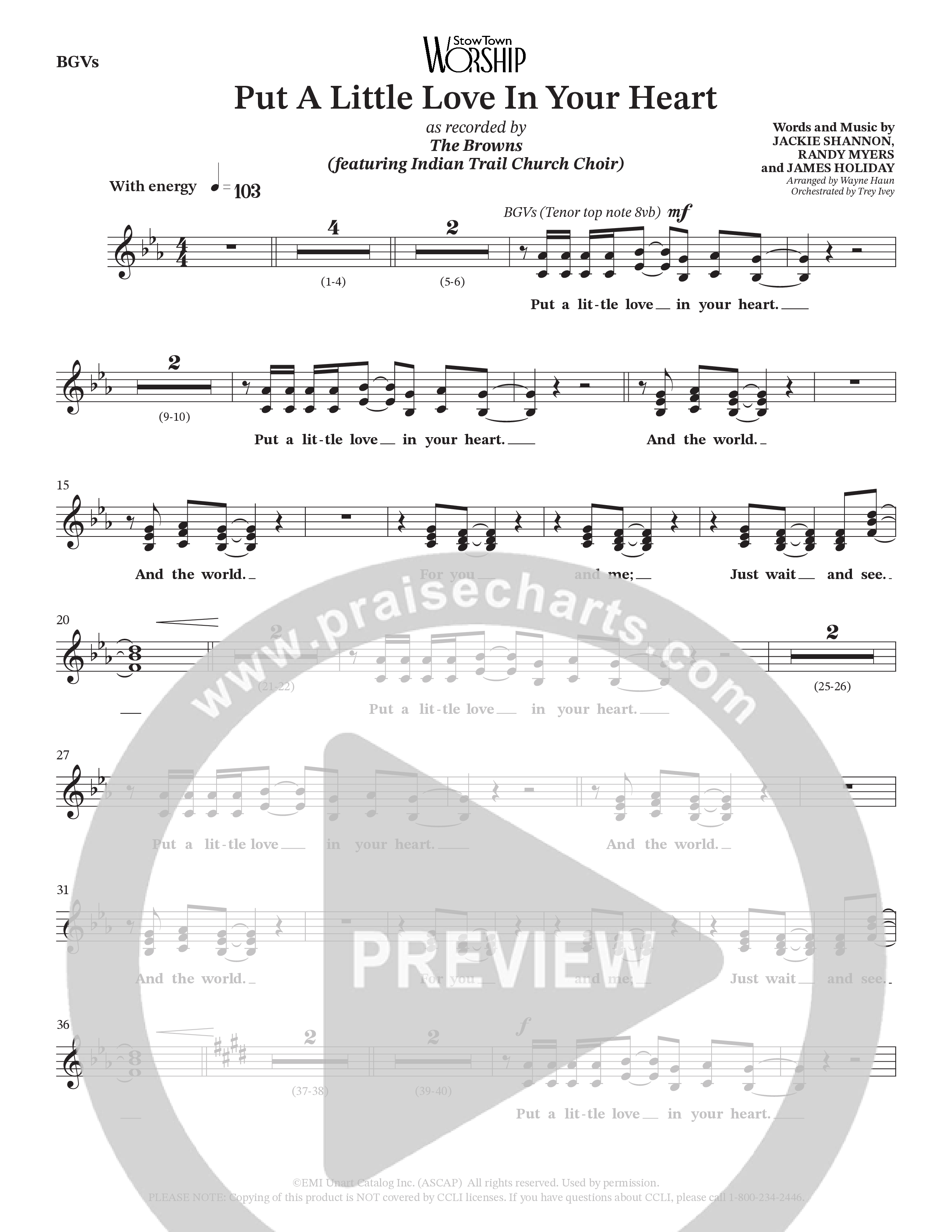 Put A Little Love In Your Heart (Choral Anthem SATB) Vocal Sheet (StowTown Worship / Arr. Wayne Haun / Orch. Trey Ivey)