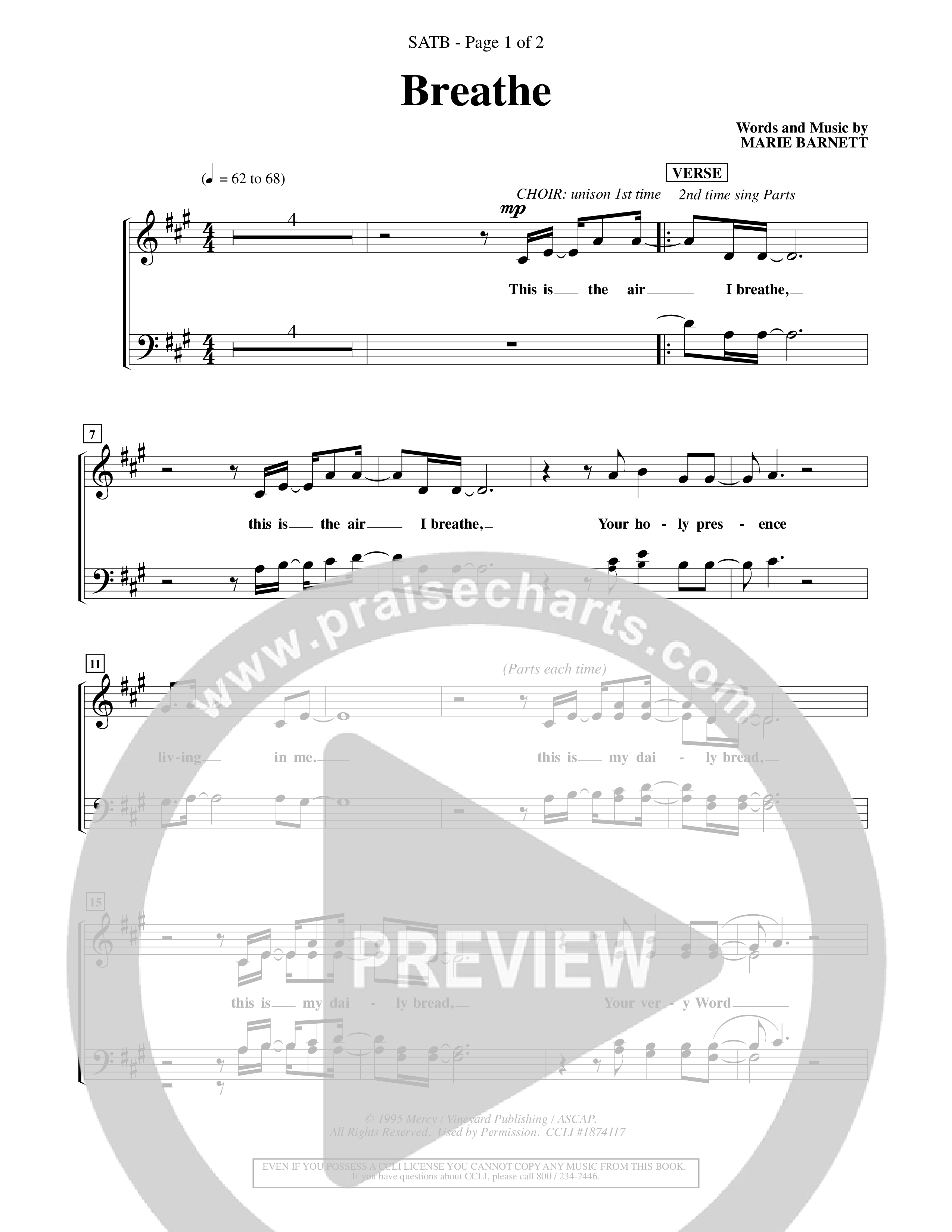 Breathe (Choral Anthem SATB) Choir Sheet (SATB) (Word Music Choral / Orch. Keith Wilbanks)