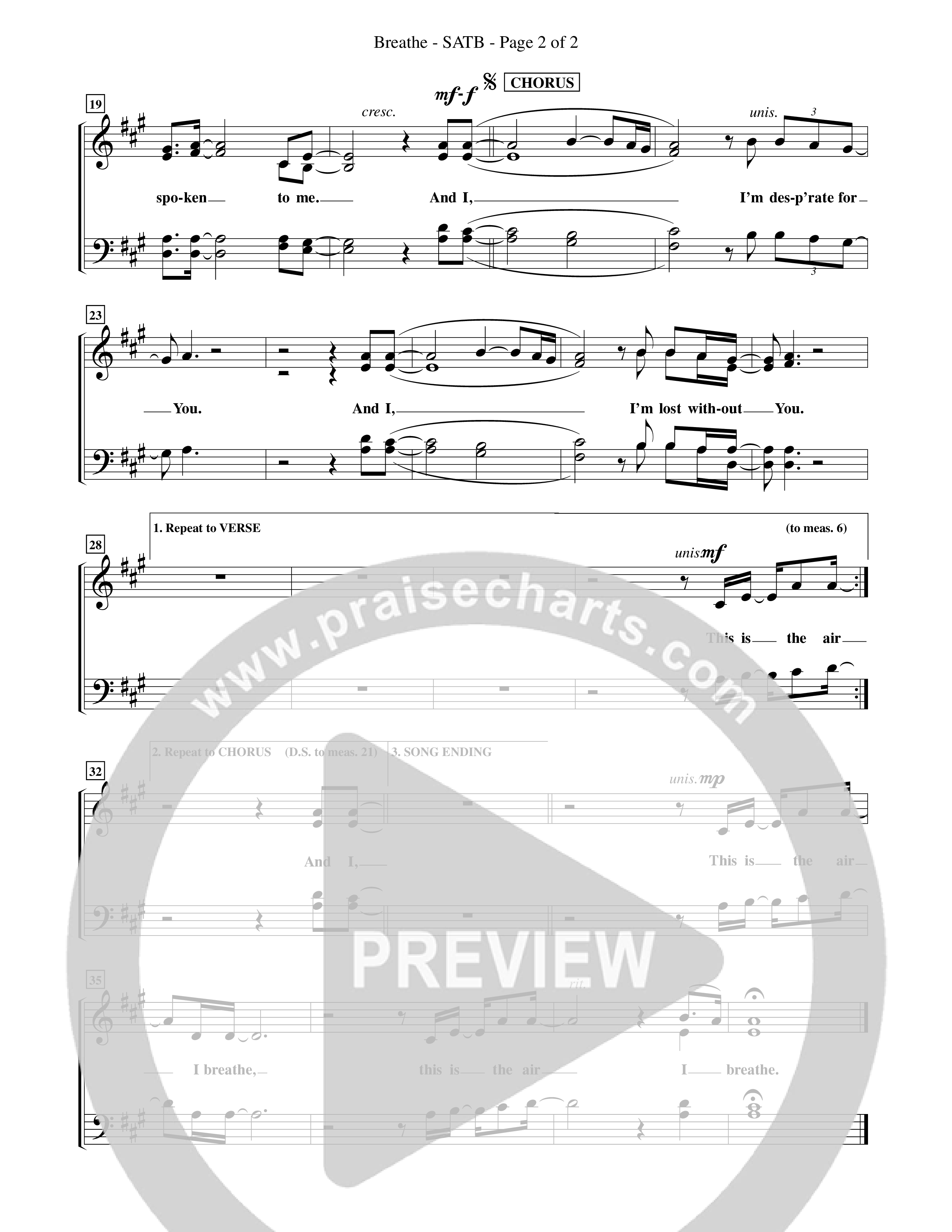 Breathe (Choral Anthem SATB) Choir Sheet (SATB) (Word Music Choral / Orch. Keith Wilbanks)