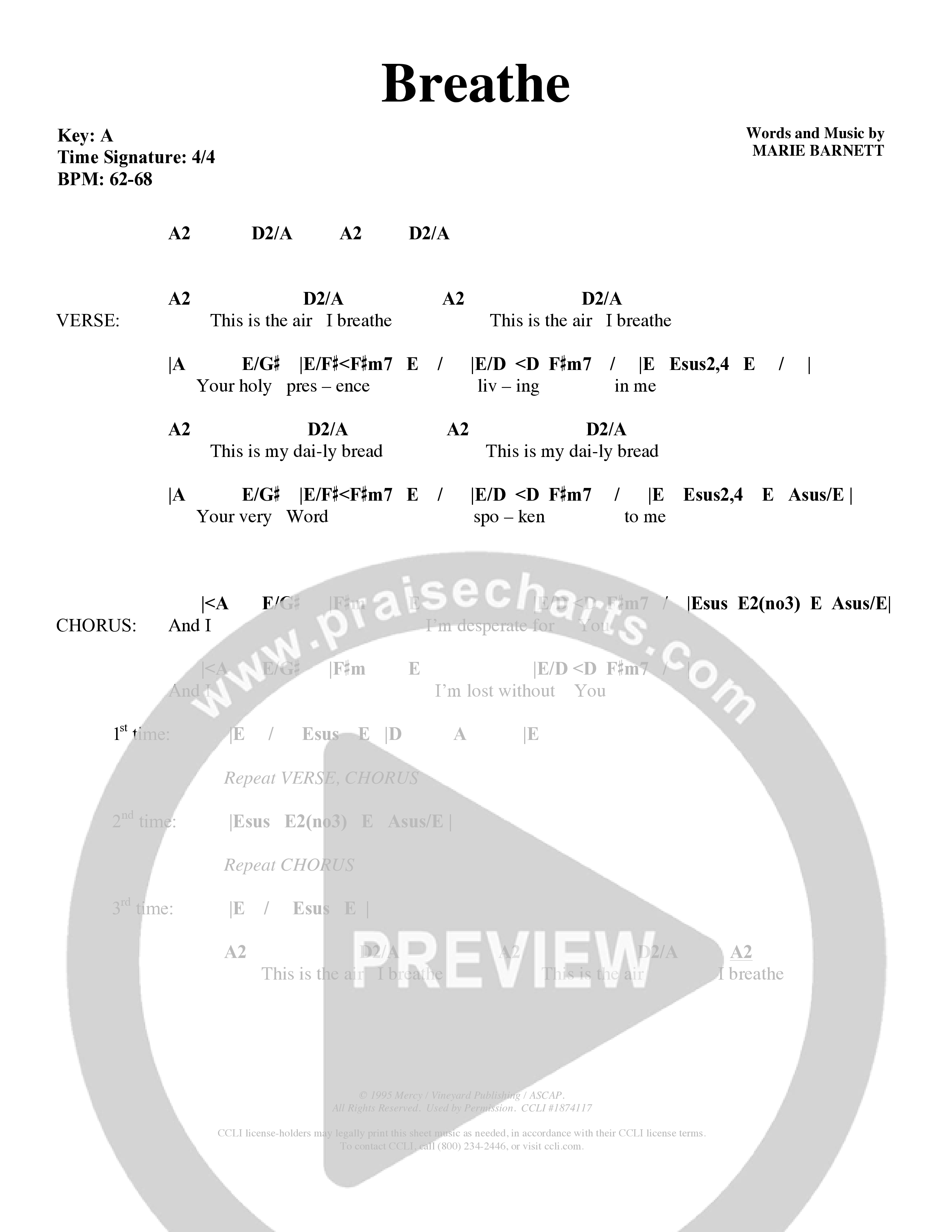 Breathe (Choral Anthem SATB) Chords & Lyrics (Word Music Choral / Orch. Keith Wilbanks)