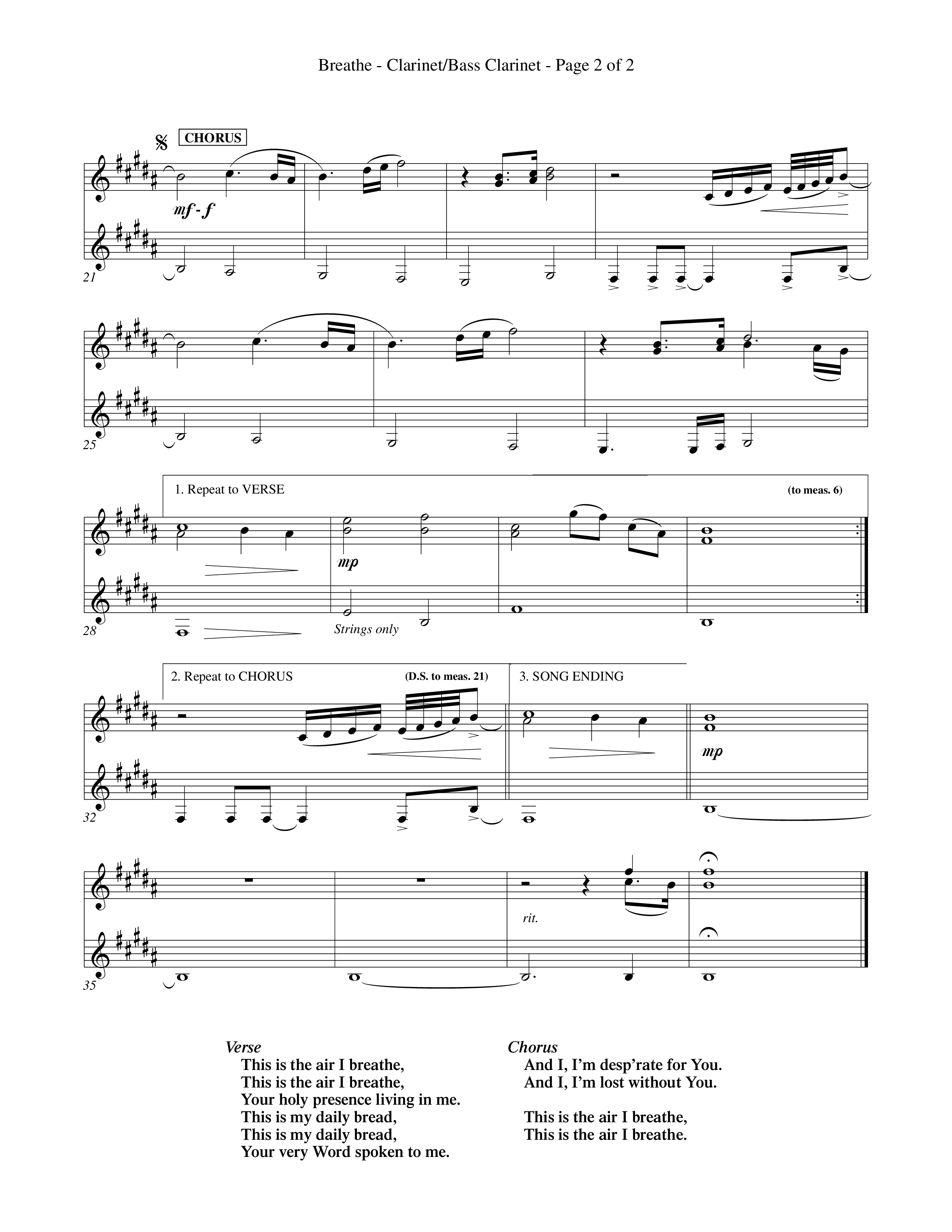 Breathe (Choral Anthem SATB) Clarinet 1/2, Bass Clarinet (Word Music Choral / Orch. Keith Wilbanks)