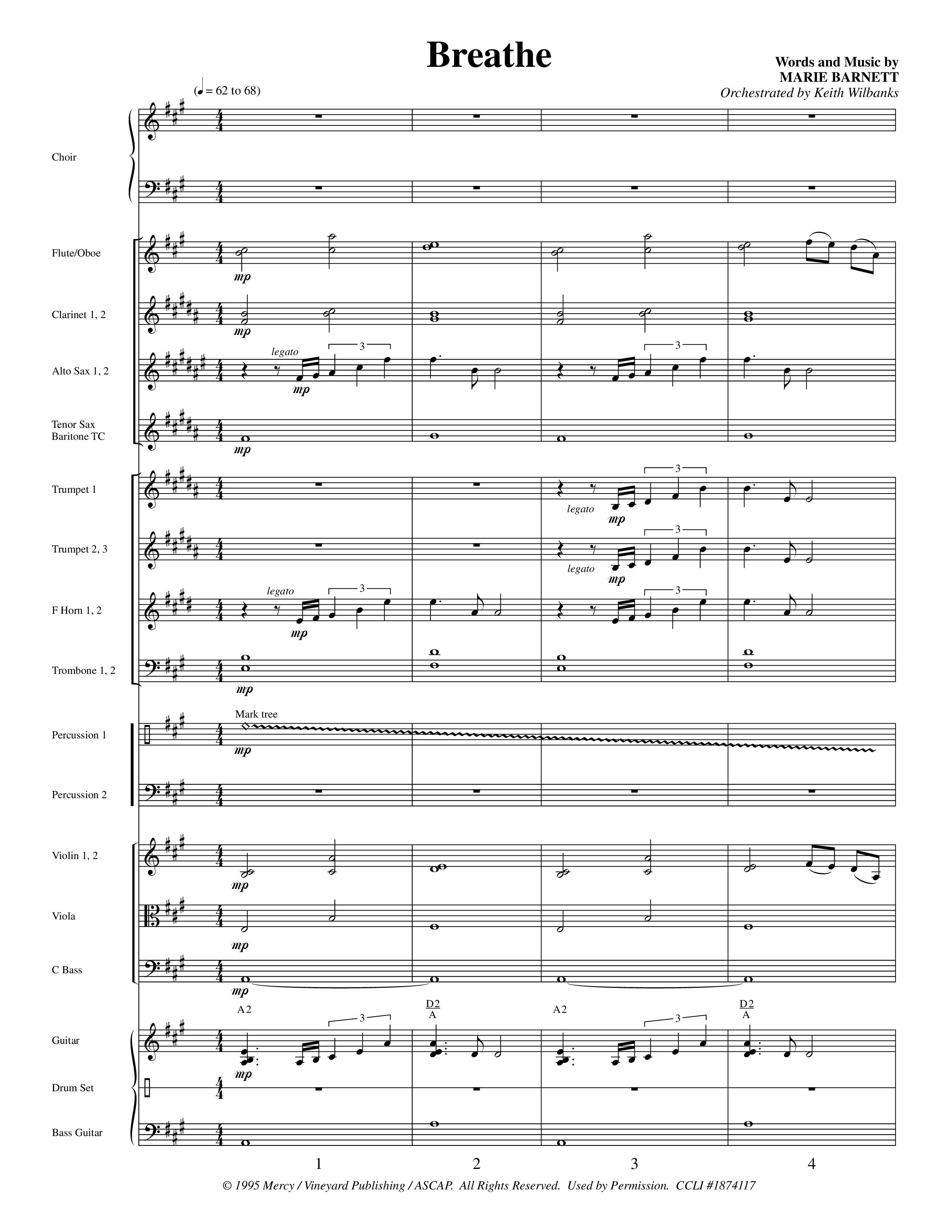 Breathe (Choral Anthem SATB) Orchestration (Word Music Choral / Orch. Keith Wilbanks)