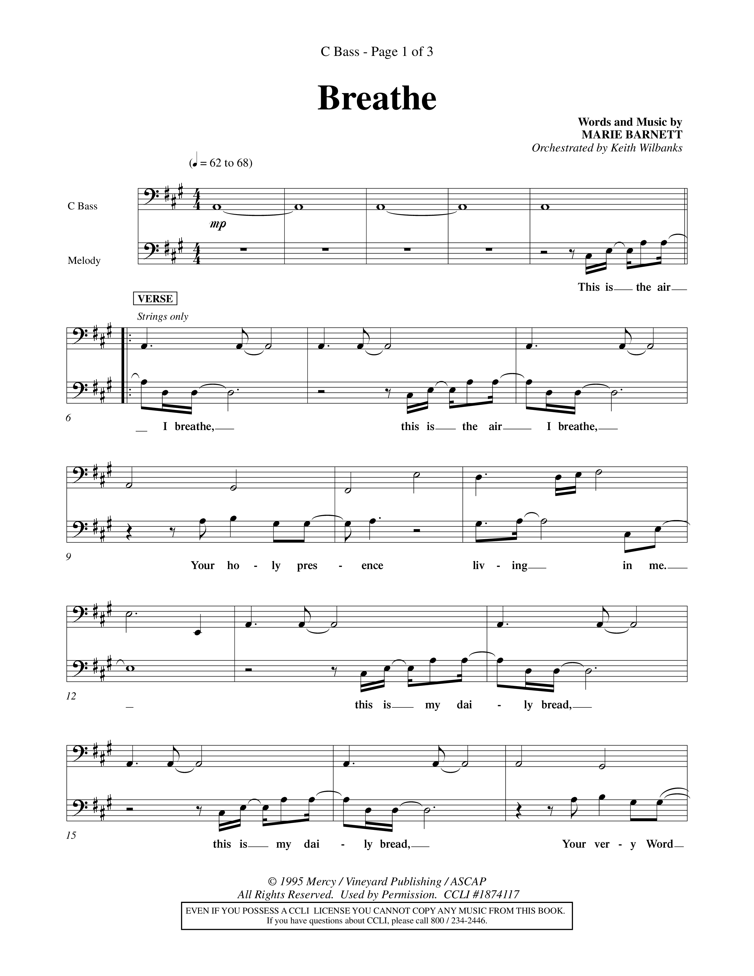 Breathe (Choral Anthem SATB) Contrabass (Word Music Choral / Orch. Keith Wilbanks)