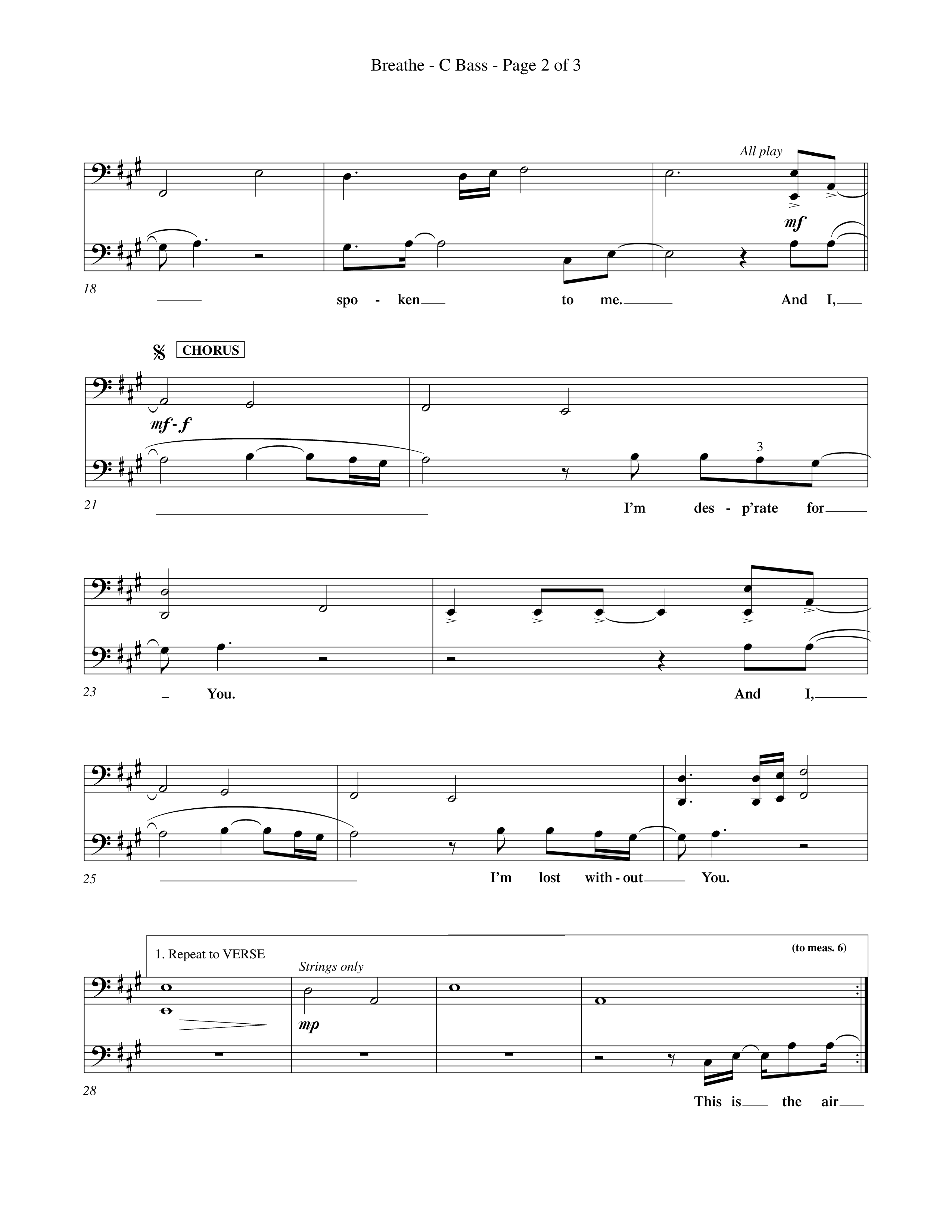 Breathe (Choral Anthem SATB) Contrabass (Word Music Choral / Orch. Keith Wilbanks)