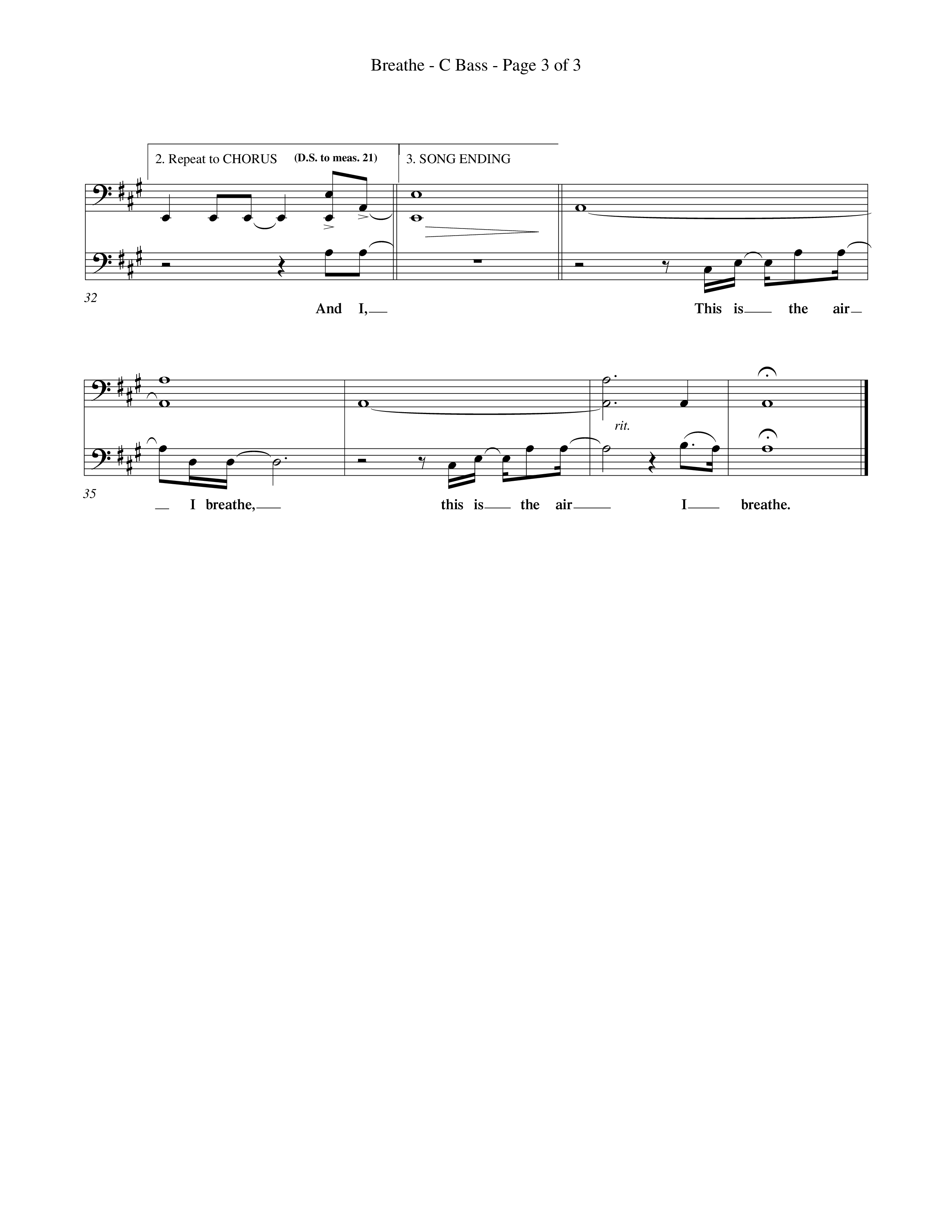 Breathe (Choral Anthem SATB) Contrabass (Word Music Choral / Orch. Keith Wilbanks)