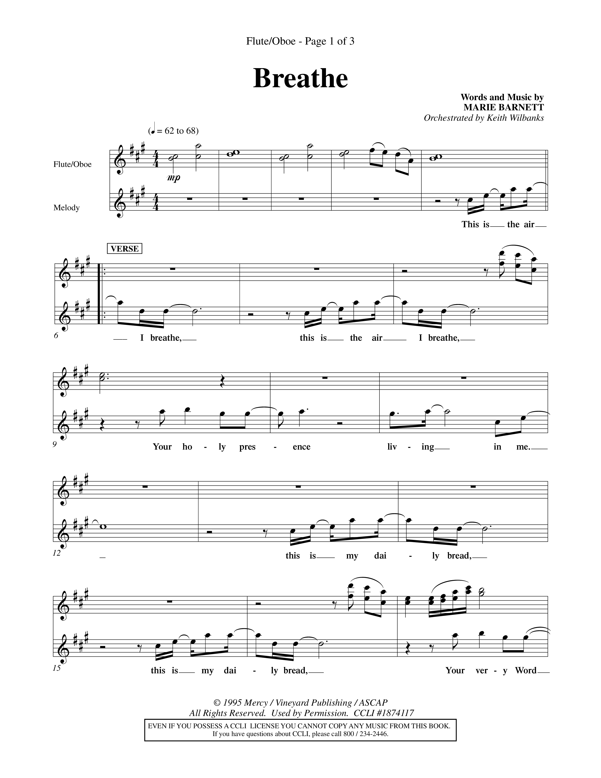 Breathe (Choral Anthem SATB) Flute/Oboe (Word Music Choral / Orch. Keith Wilbanks)